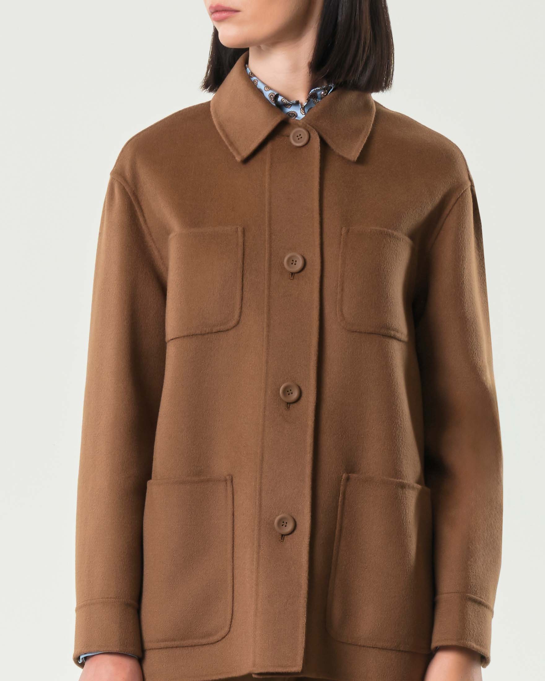 Caban color cuoio a camicia Max Mara Studio in doppio drap di lana cashmere e seta image