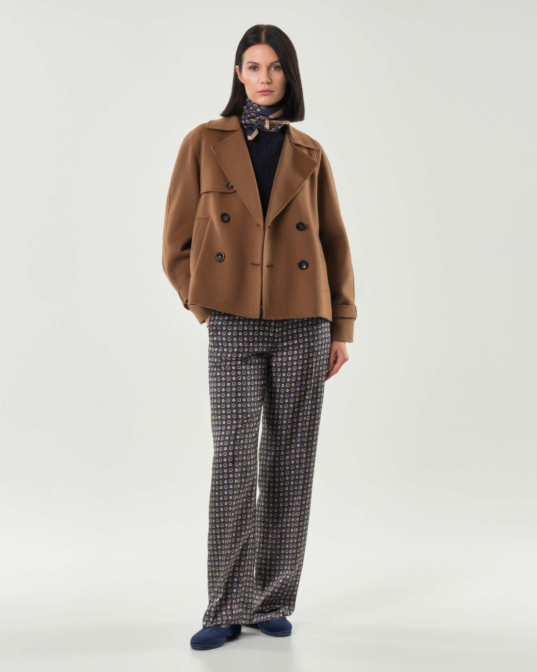 Caban color cuoio doppiopetto Max Mara Studio in drap di lana cashmere e seta con