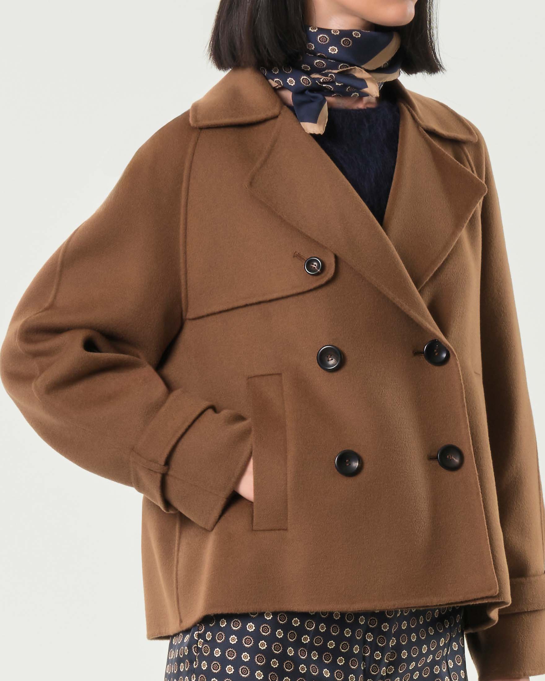 Caban color cuoio doppiopetto Max Mara Studio in drap di lana cashmere e seta con image