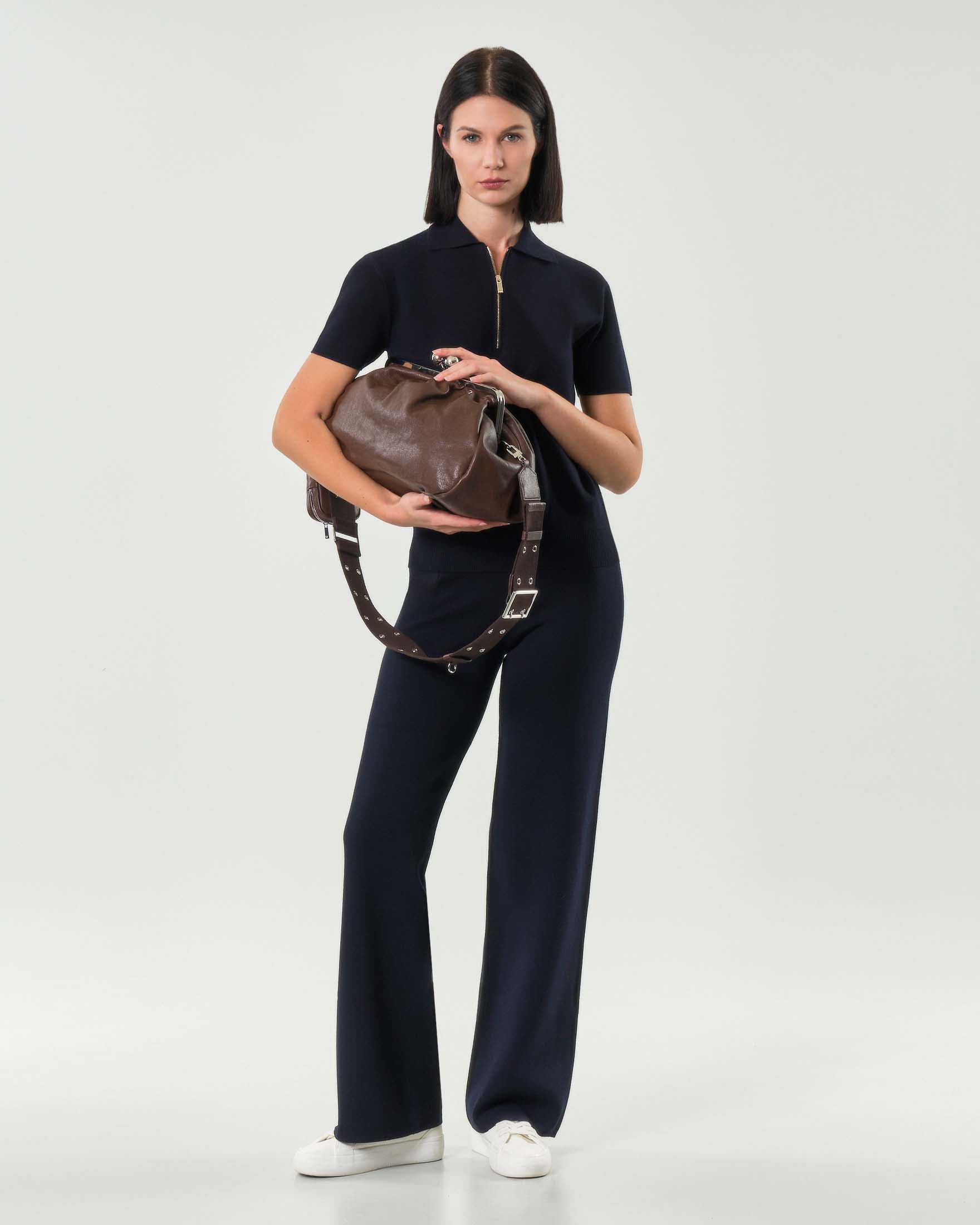 Polo blu in maglia di misto viscosa Max Mara Studio a maniche corte image