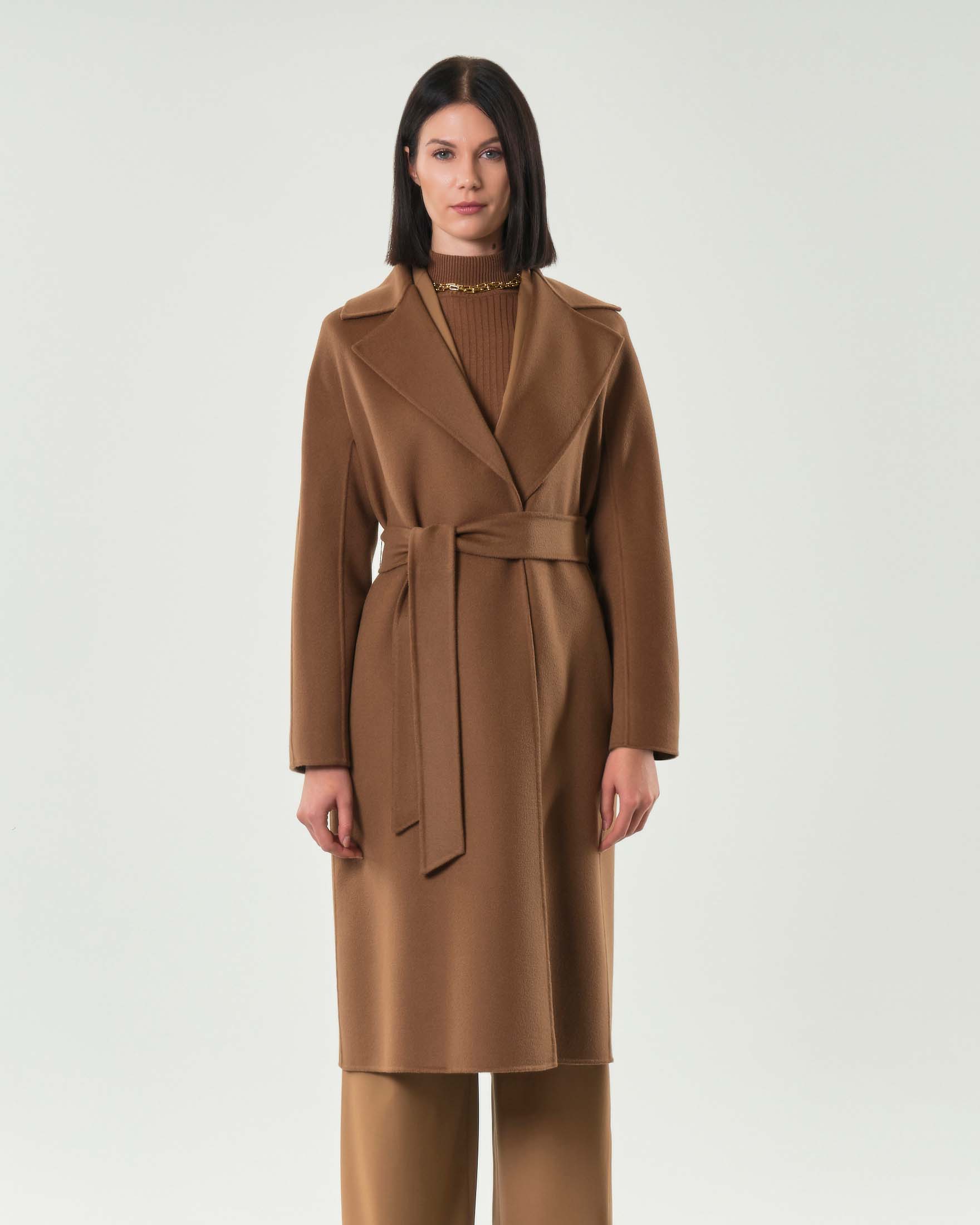 Cappotto a vestaglia color cuoio Max Mara Studio in lana cashmere e seta con cintura in vita image