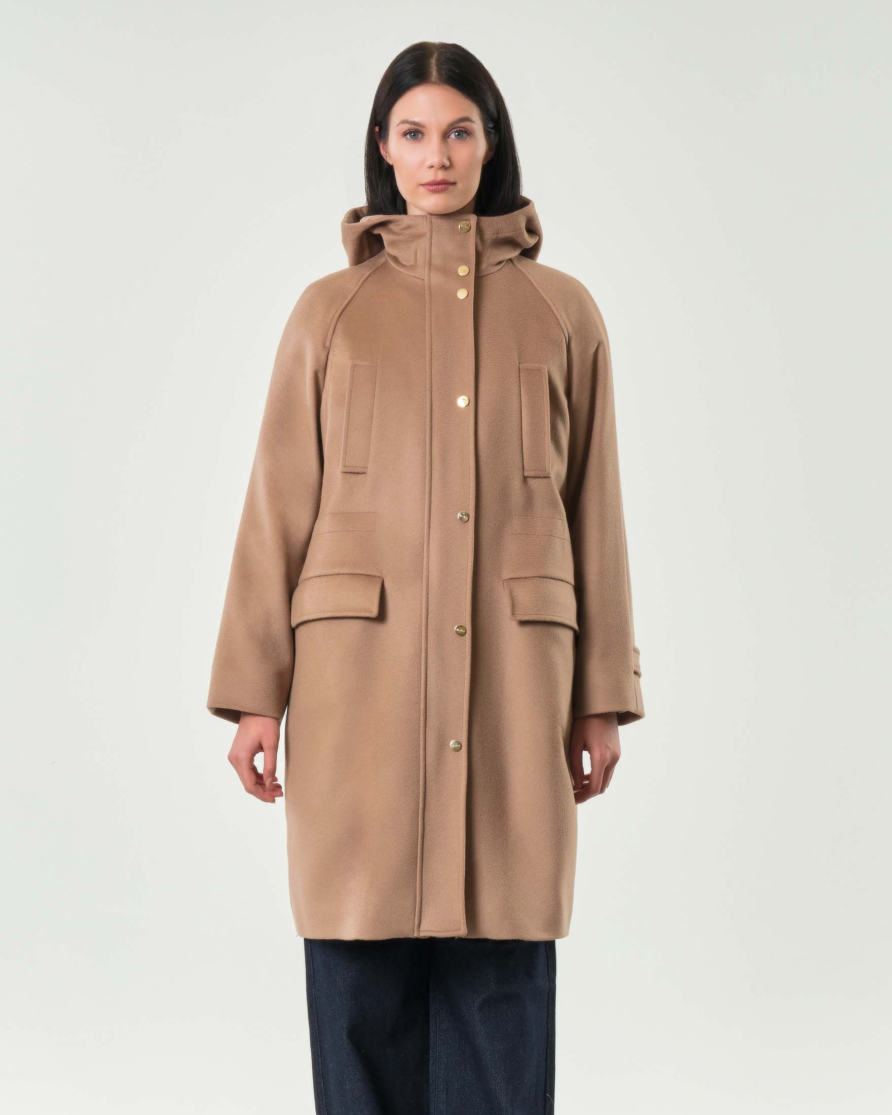 Parka in drap di pura lana color cammello in Max Mara Studio con cappuccio e colletto alto image