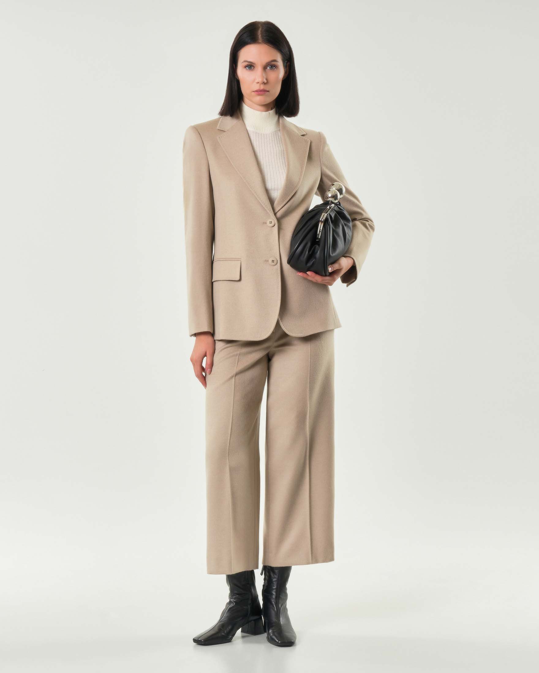 Pantaloni cropped color sabbia Max Mara Studio in drap di lana