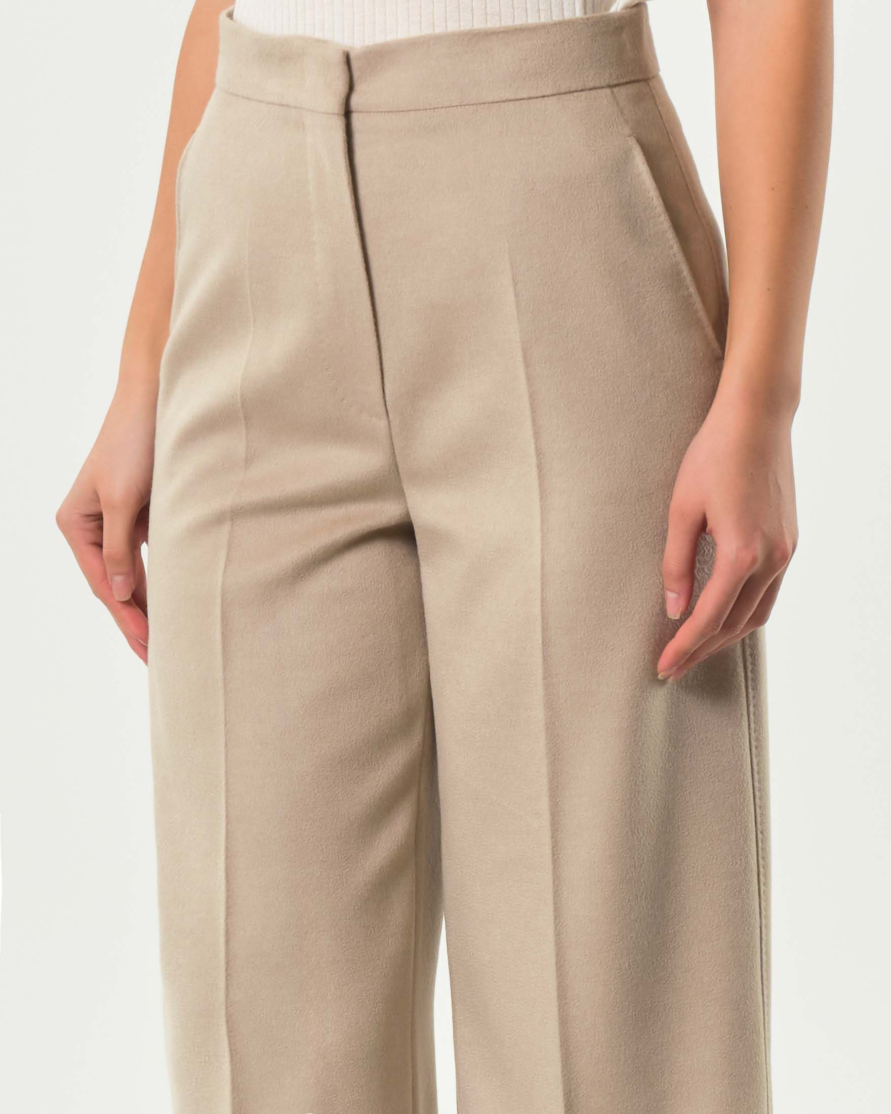 Pantaloni cropped color sabbia Max Mara Studio in drap di lana image