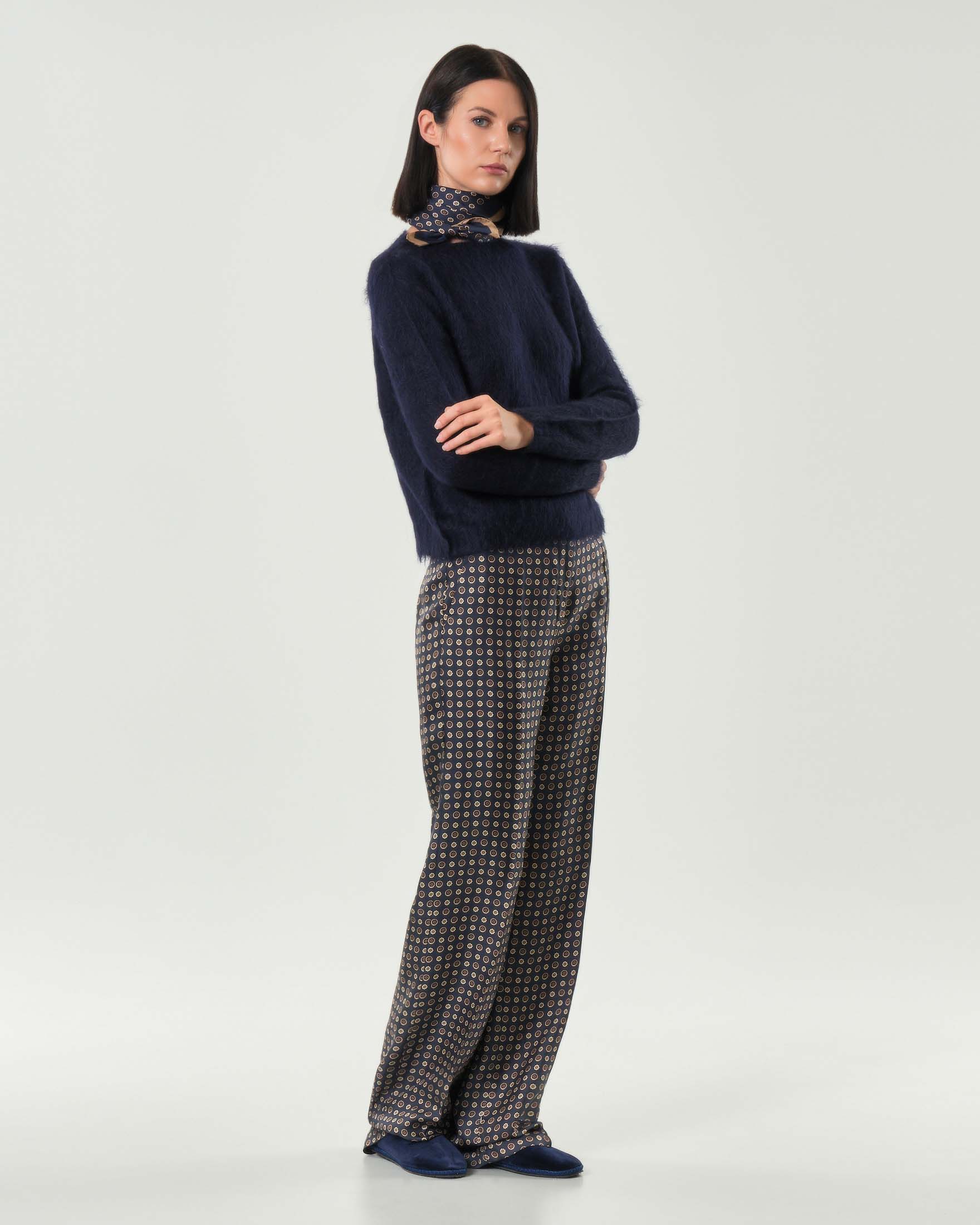 Maglia blu girocollo Max Mara Studio in filato cardato di misto mohair image