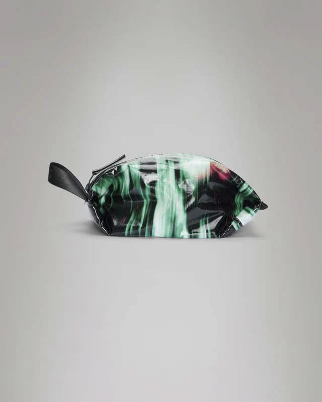 Sibu Wash Bag beauty case Rains in nylon ripstop a fantasia grafica verde e nera