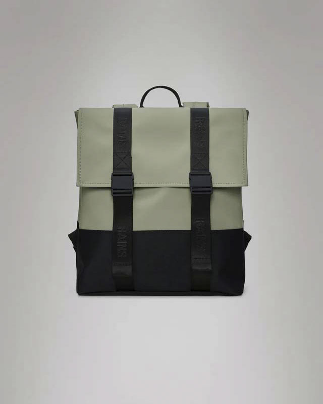 Zaino Msn Bag Rains verde salvia in tessuto tecnico impermeabile effetto gommato con doppia chiusura a cartella