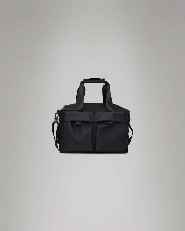 Borsa Otaru Weekend Bag Small Rains nera in tessuto impermeabile effetto gommato