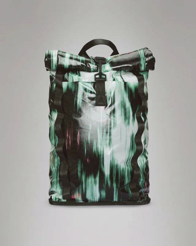 Zaino Sibu Rolltop Rucksack Rains in poliestere tecnico con rivestimento in TPU a fantasia grafica verde e nera