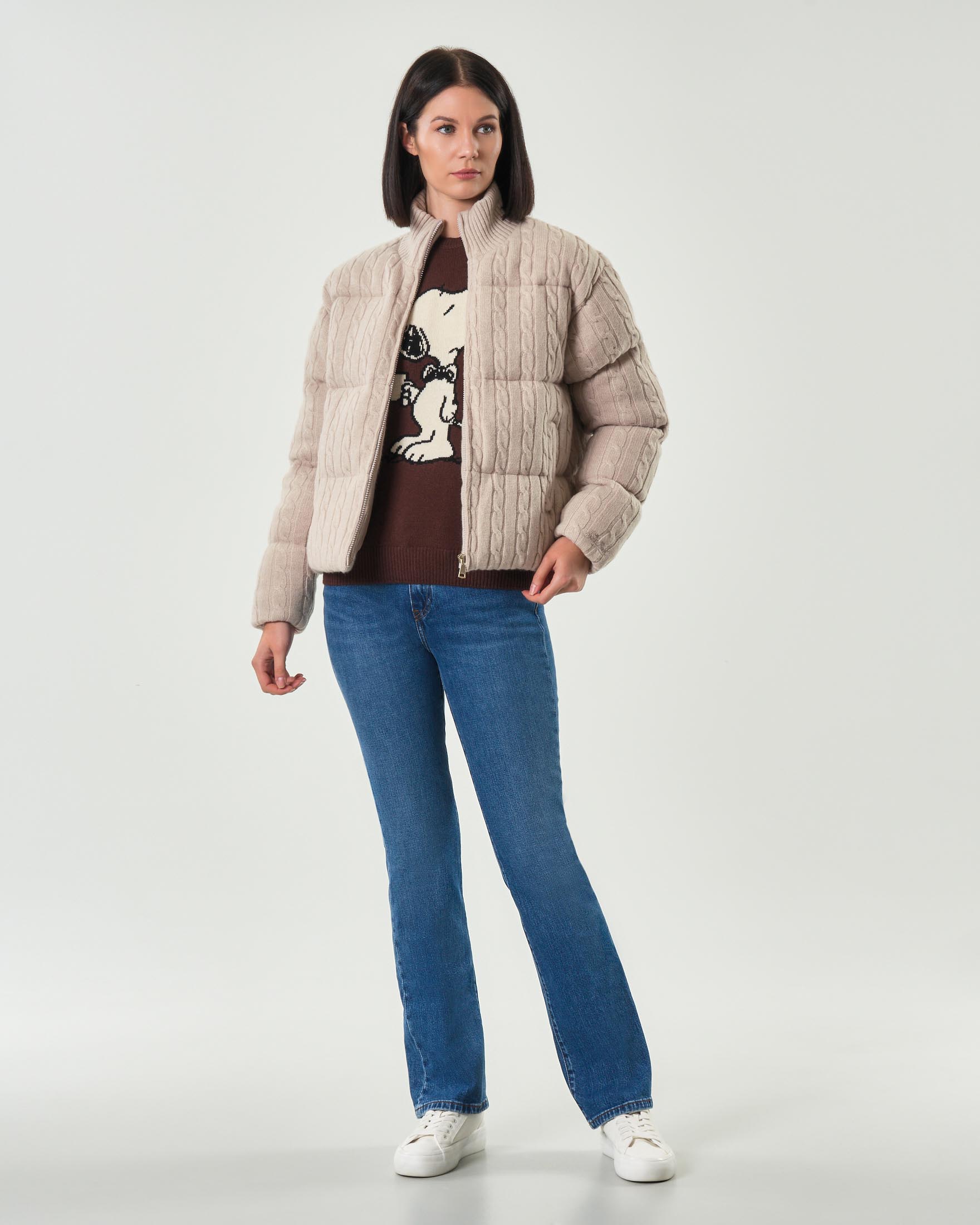 Giubbino beige imbottito MC2 Saint Barth in lana a trecce con collo alto