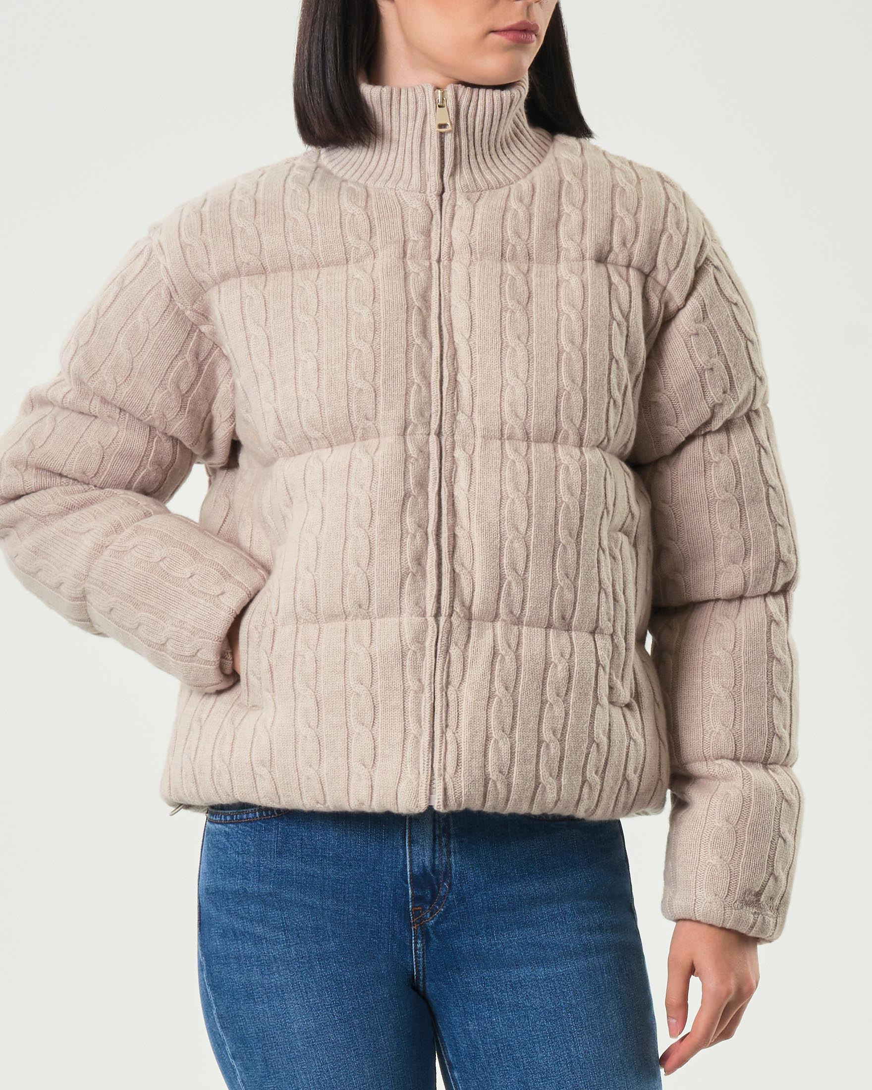 Giubbino beige imbottito MC2 Saint Barth in lana a trecce con collo alto image