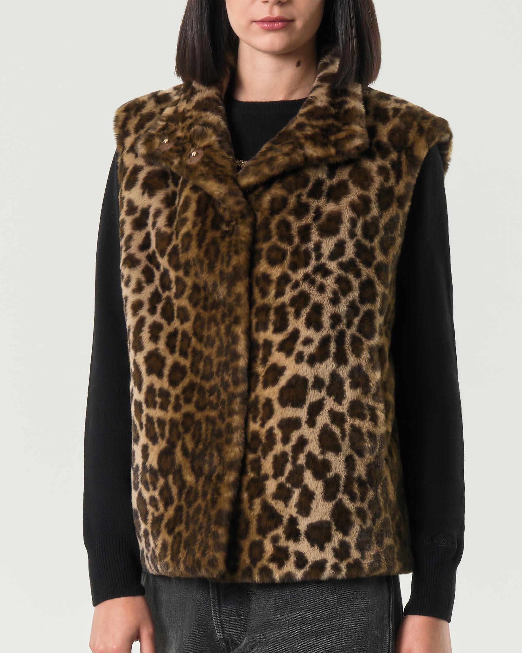 Gilet faux fur MC2 Saint Barth a motivo leopardato con colletto in piedi image