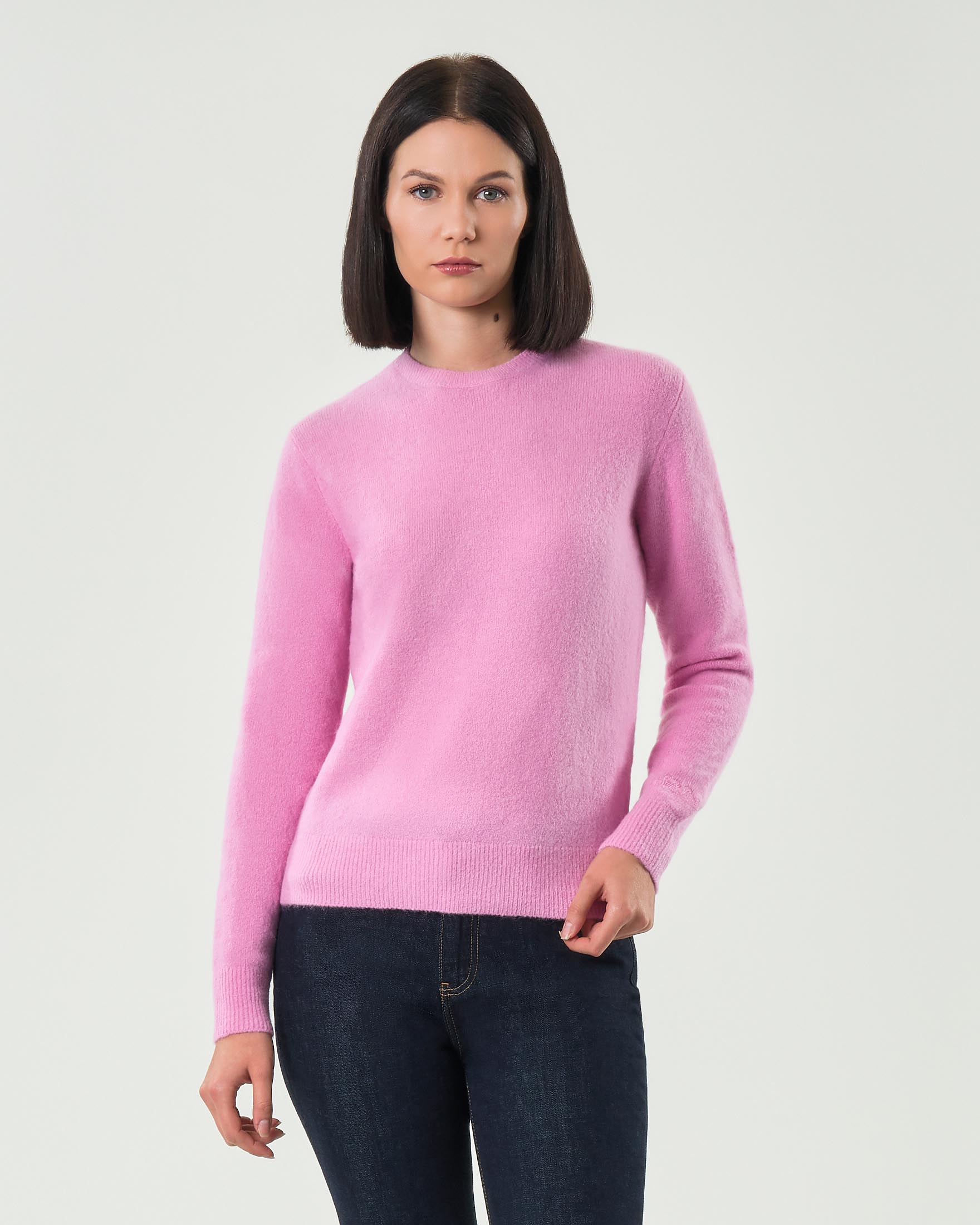 Maglia rosa MC2 Saint Barth in alpaca e lana con scritta logo ricamata tono su tono lungo lo scollo