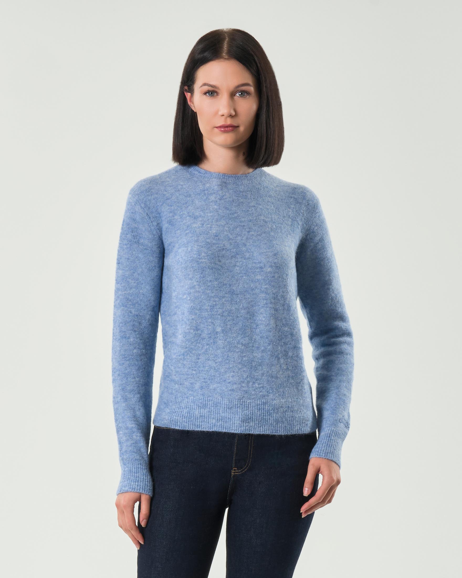 Maglia azzurra MC2 Saint Barth in alpaca e lana con scritta logo ricamata tono su tono lungo lo scollo