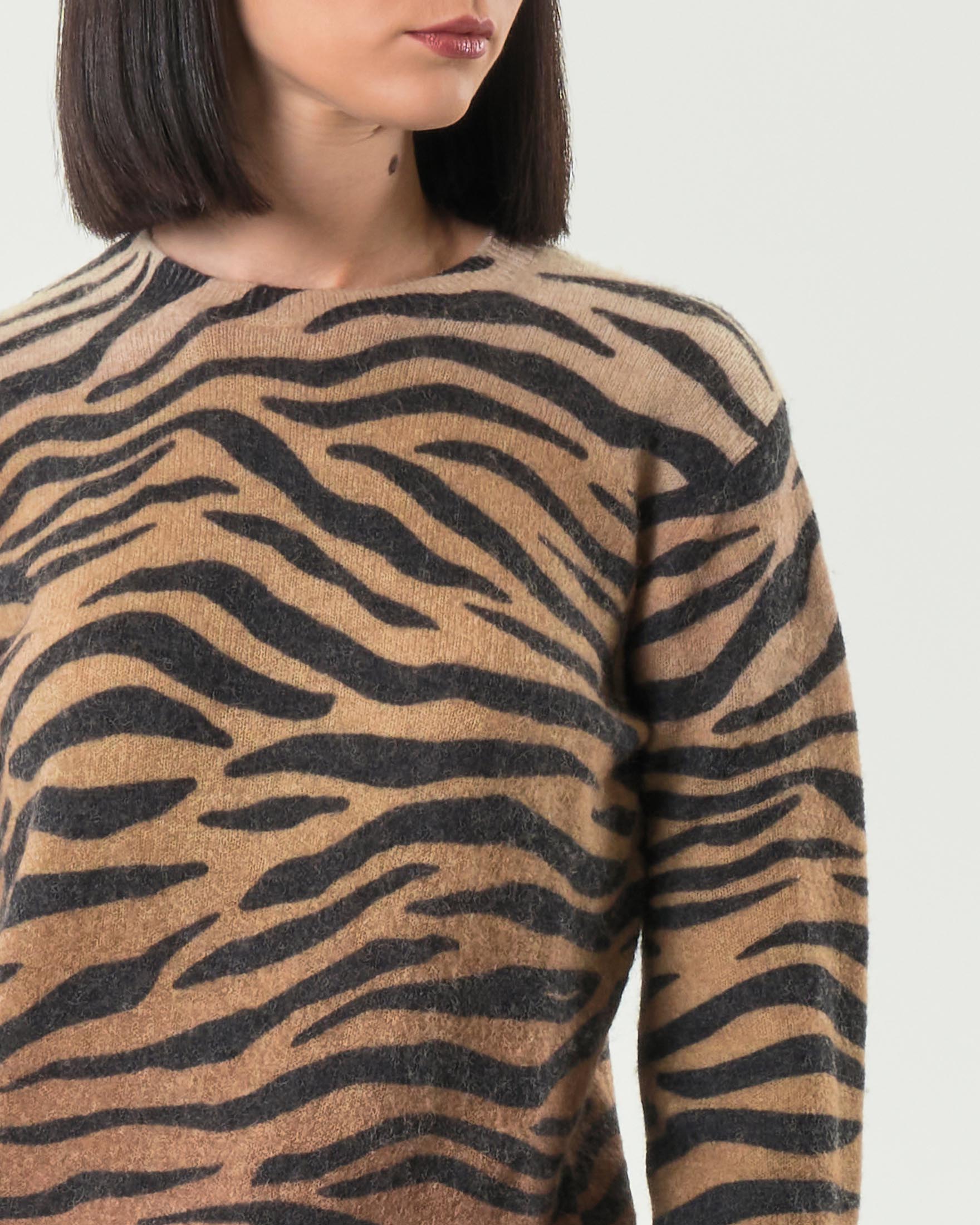 Maglia girocollo MC2 Saint Barth in misto alpaca a fantasia zebrata sfumata color cammello image