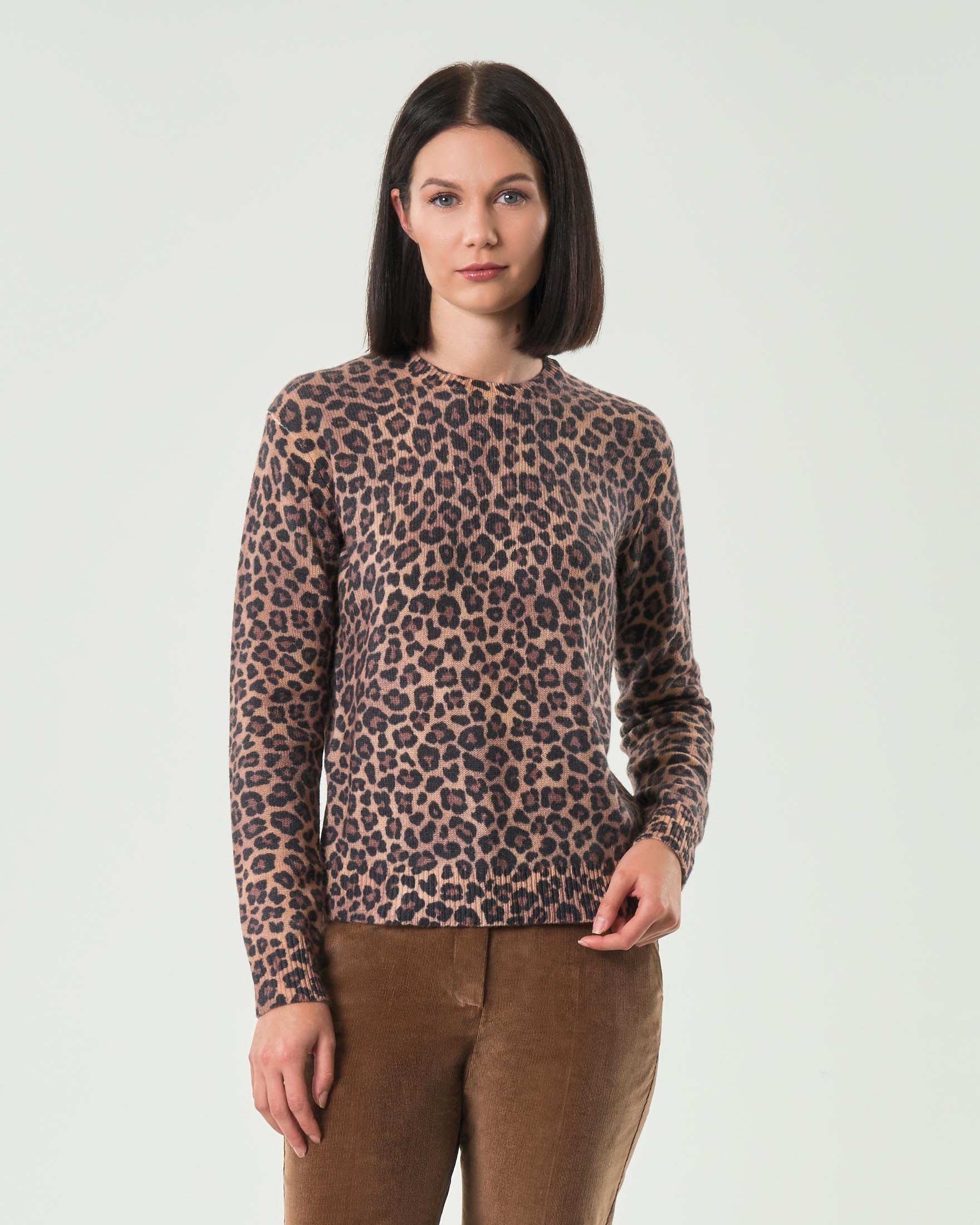 Maglia girocollo MC2 Saint Barth in misto alpaca a fantasia leopardata sfumata color cammello
