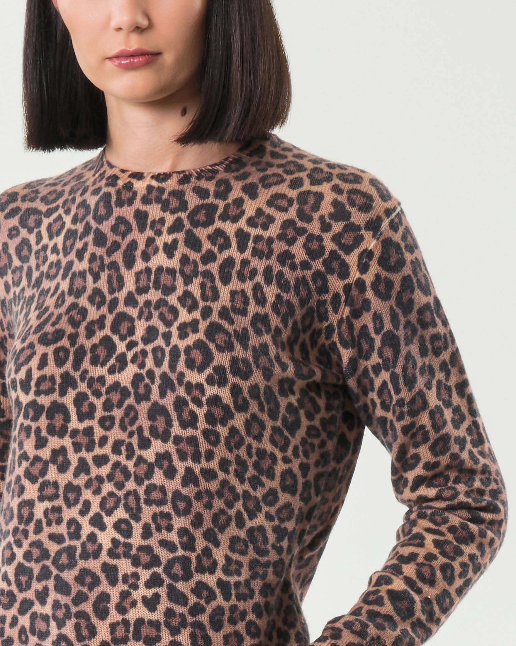 Maglia girocollo MC2 Saint Barth in misto alpaca a fantasia leopardata sfumata color cammello image