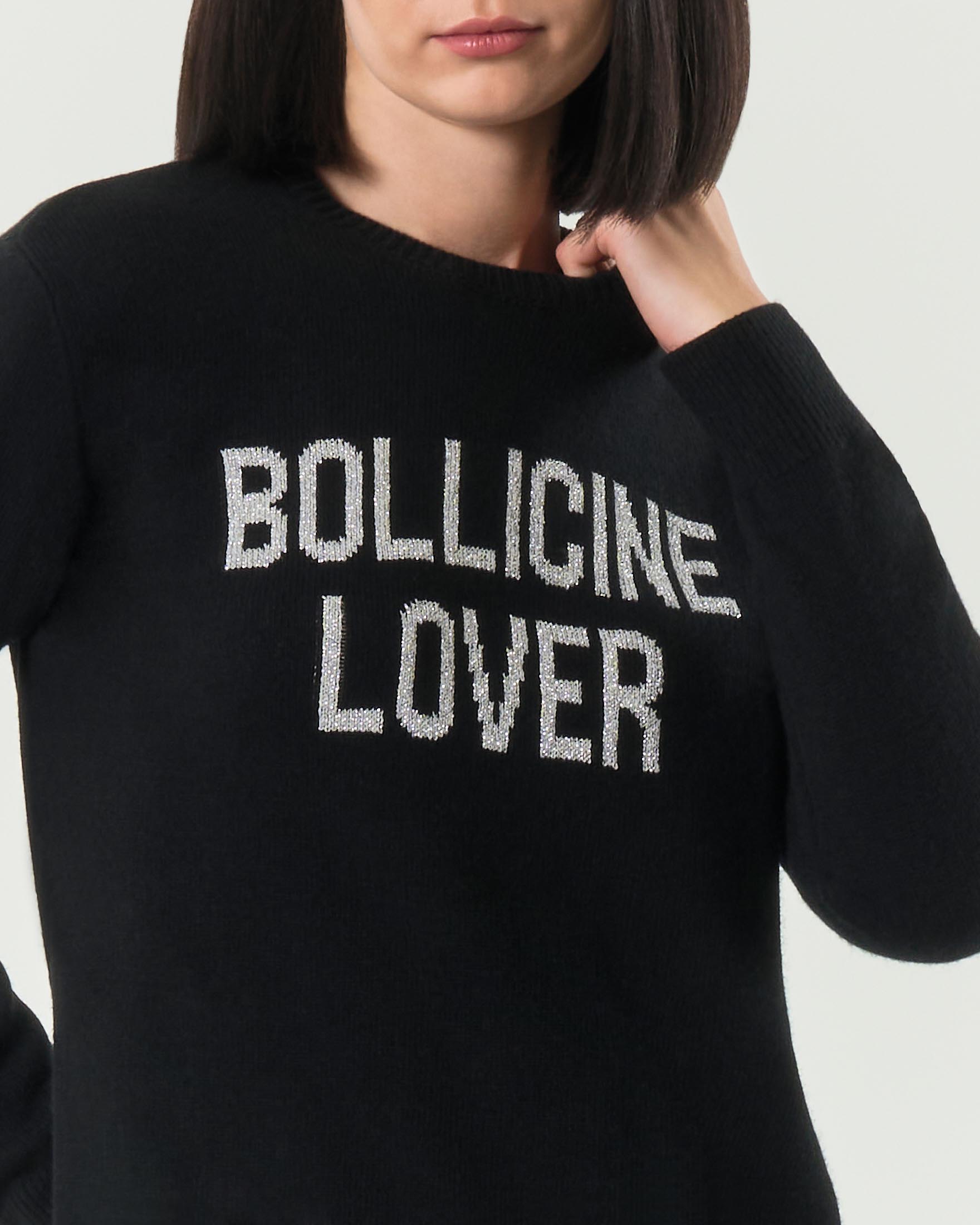 Maglia nera MC2 Saint Barth in lana e cashmere con scritta jacquard argento glitter Bollicine Lover image