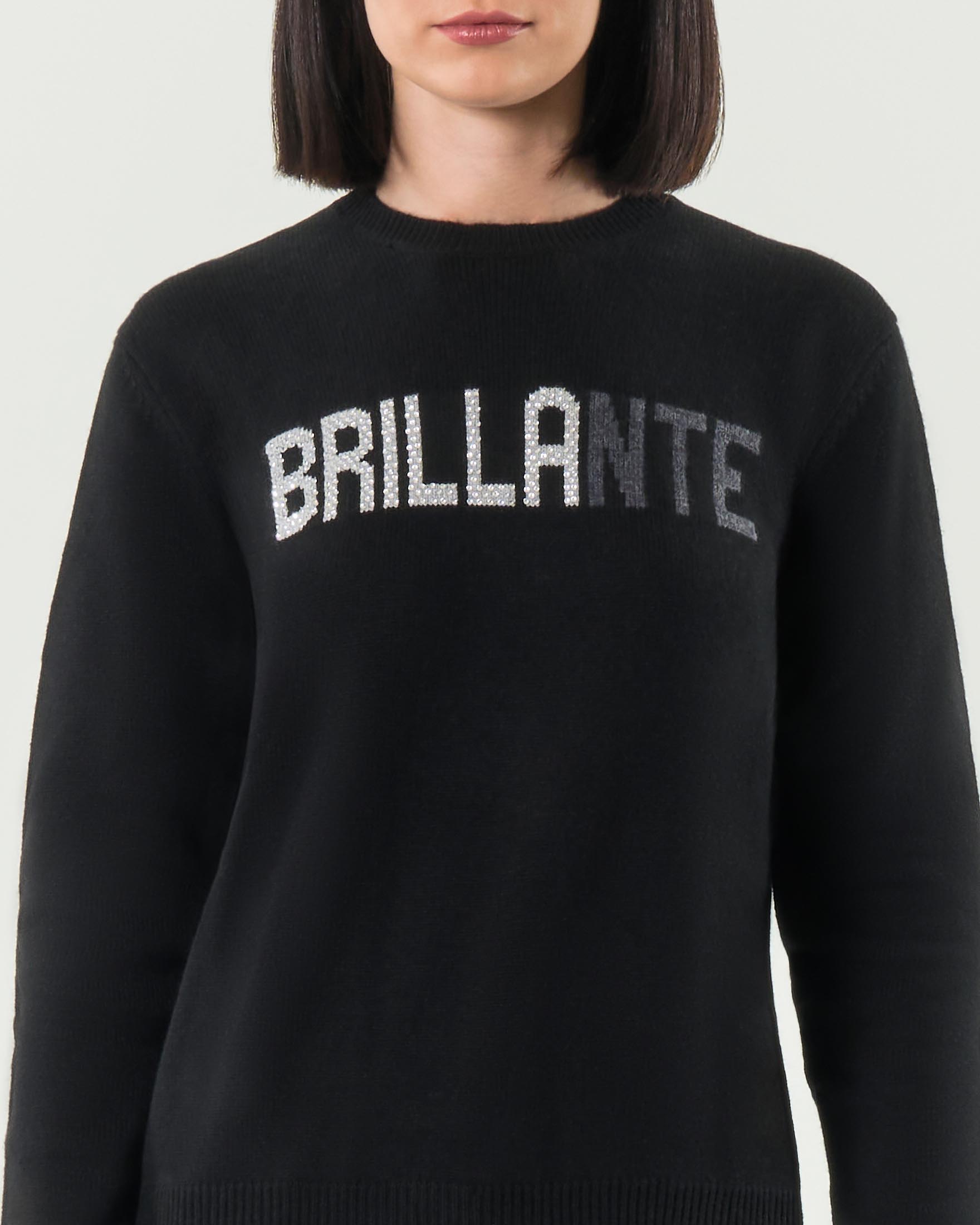 Maglia nera MC2 Saint Barth in lana e cashmere con scritta jacquard bicolore glitter Brillante image