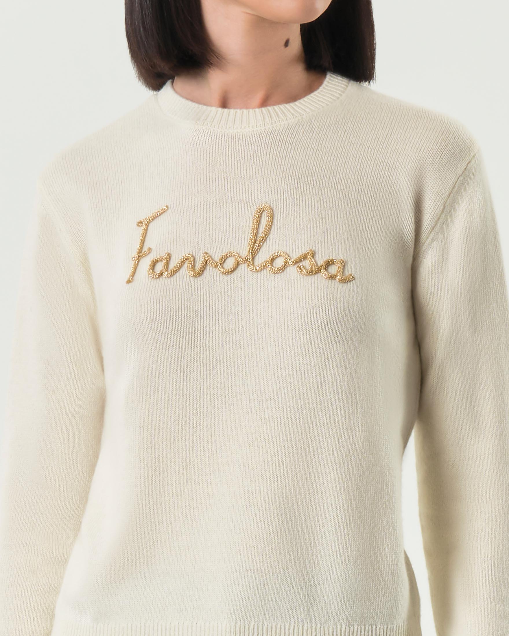 Maglia color avorio MC2 Saint Barth in lana e cashmere con scritta oro a rilievo Favolosa image