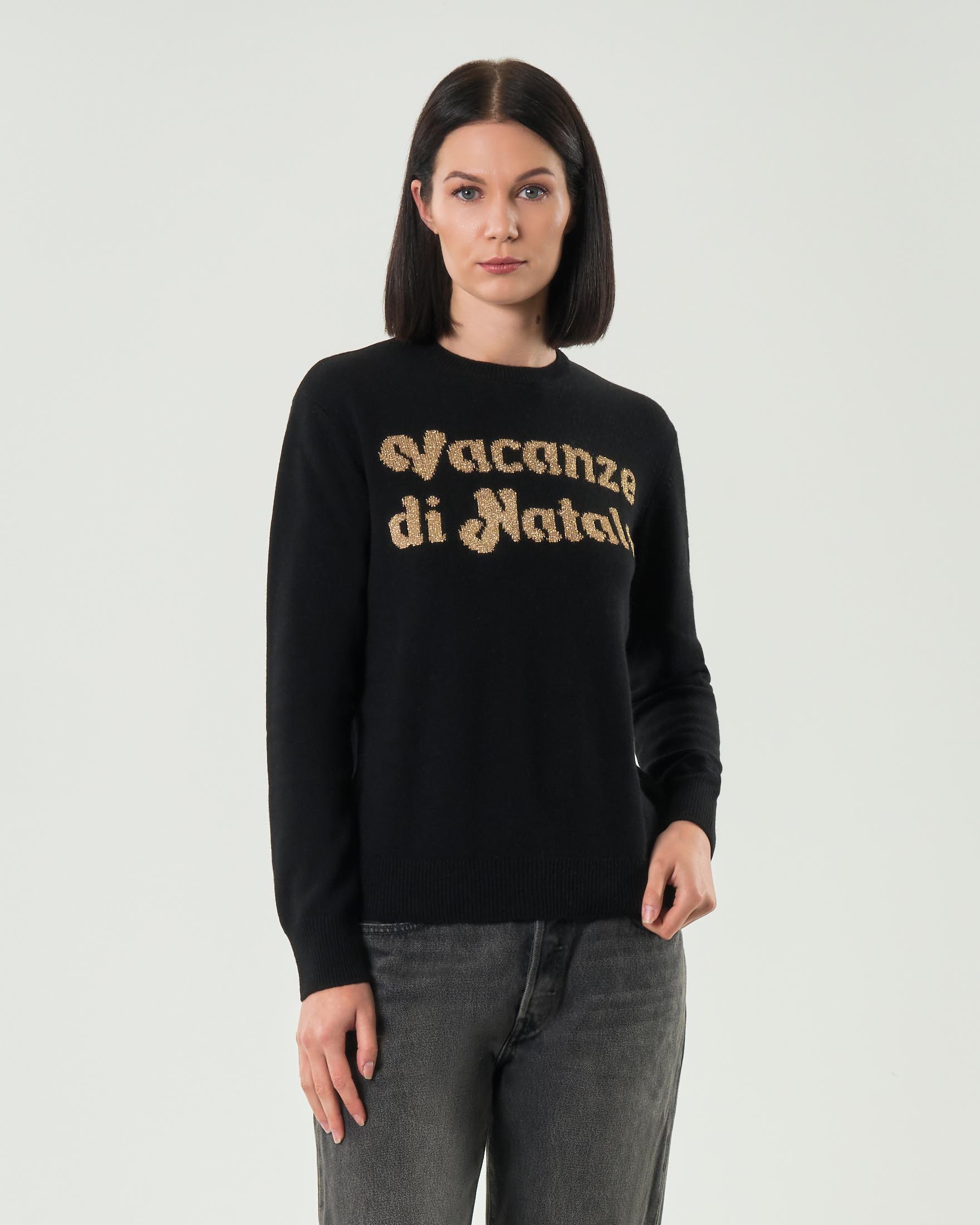 Maglia nera MC2 Saint Barth Vacanze di Natale special editione con scritta jacquard oro