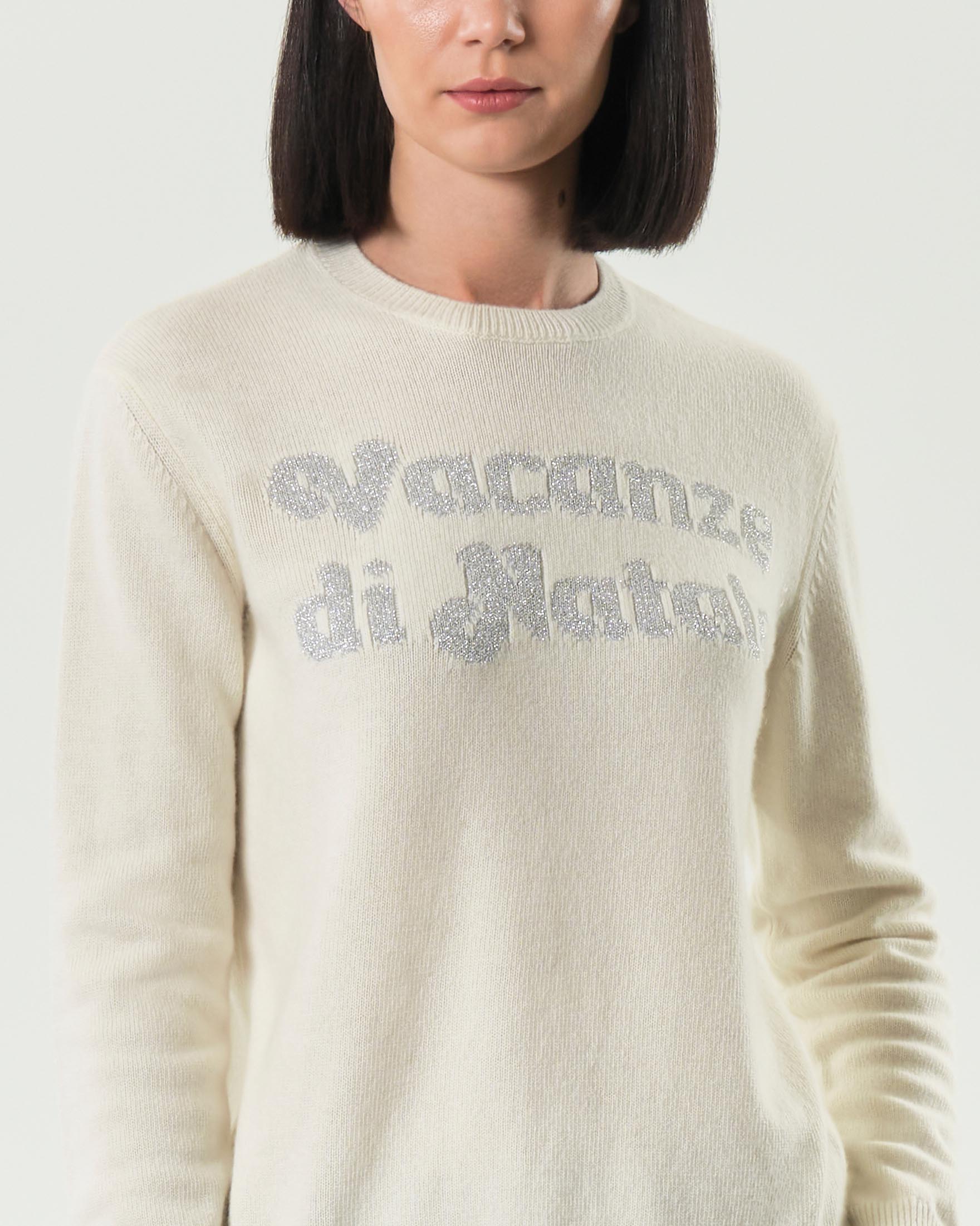 Maglia bianca MC2 Saint Barth Vacanze di Natale special editione con scritta jacquard argento image