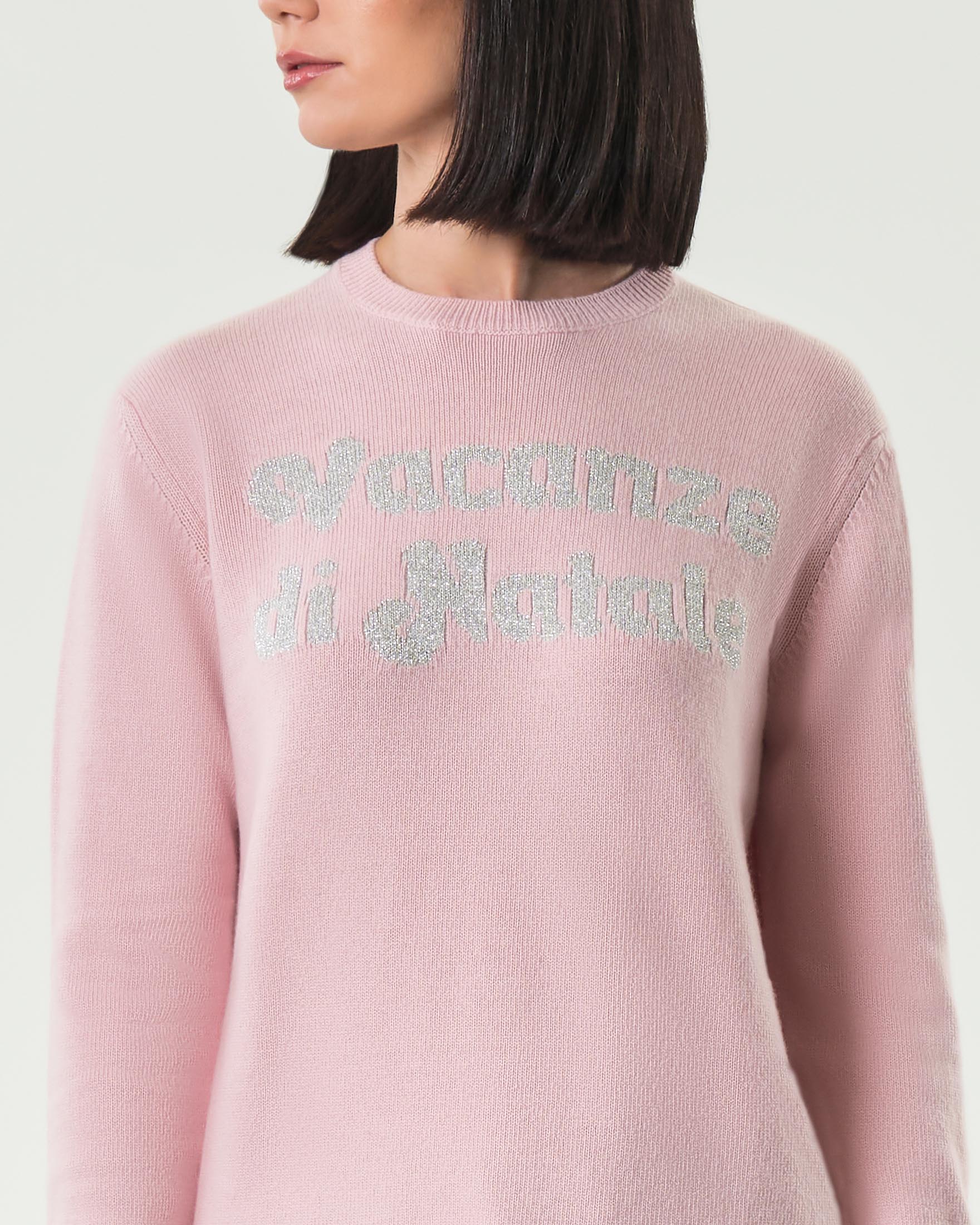 Maglia rosa MC2 Saint Barth Vacanze di Natale special editione con scritta jacquard argento image