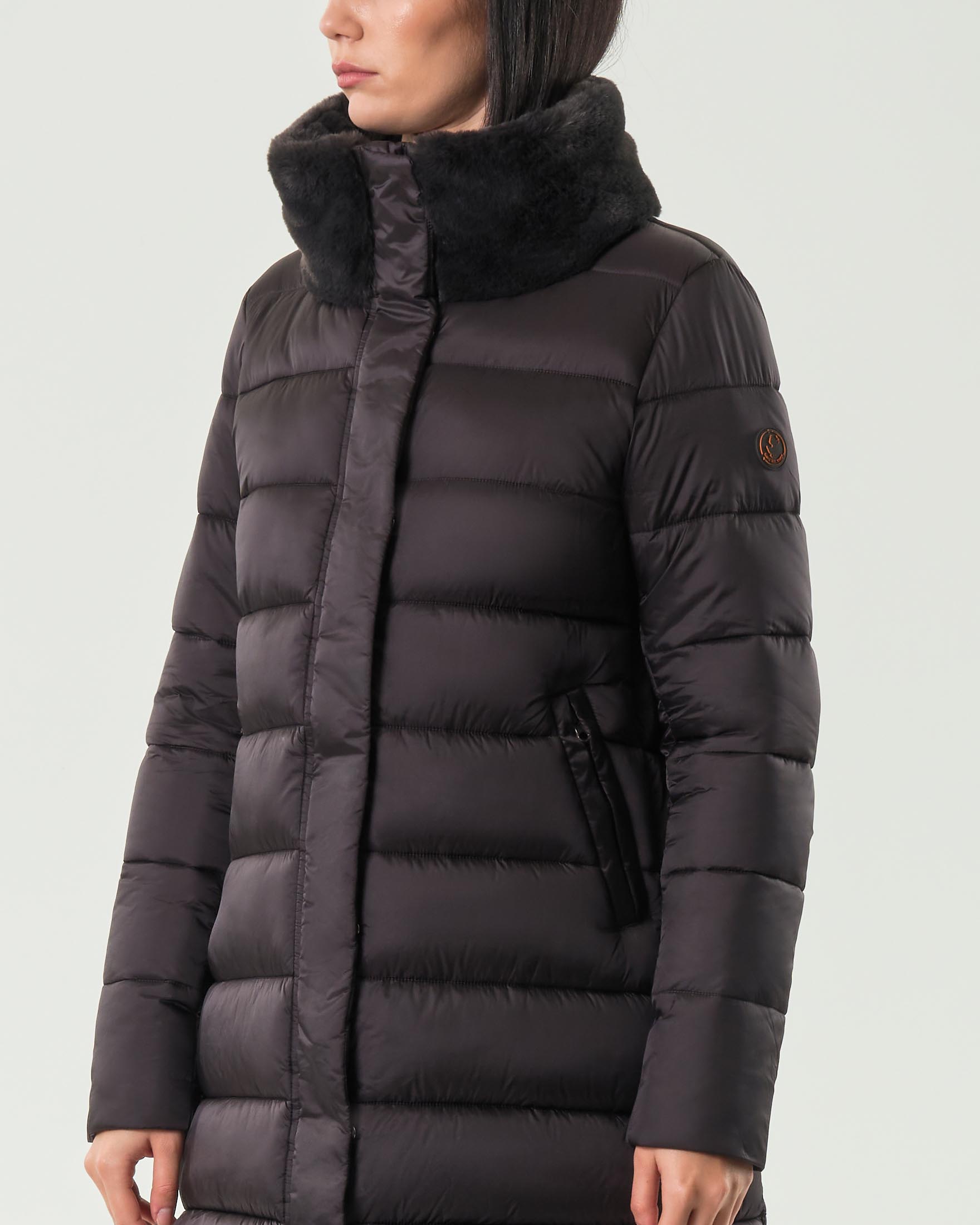 Piumino midi testa moro Save the duck modello Dalea imbottito con collo in piedi profilato in ecopelliccia tono su tono image