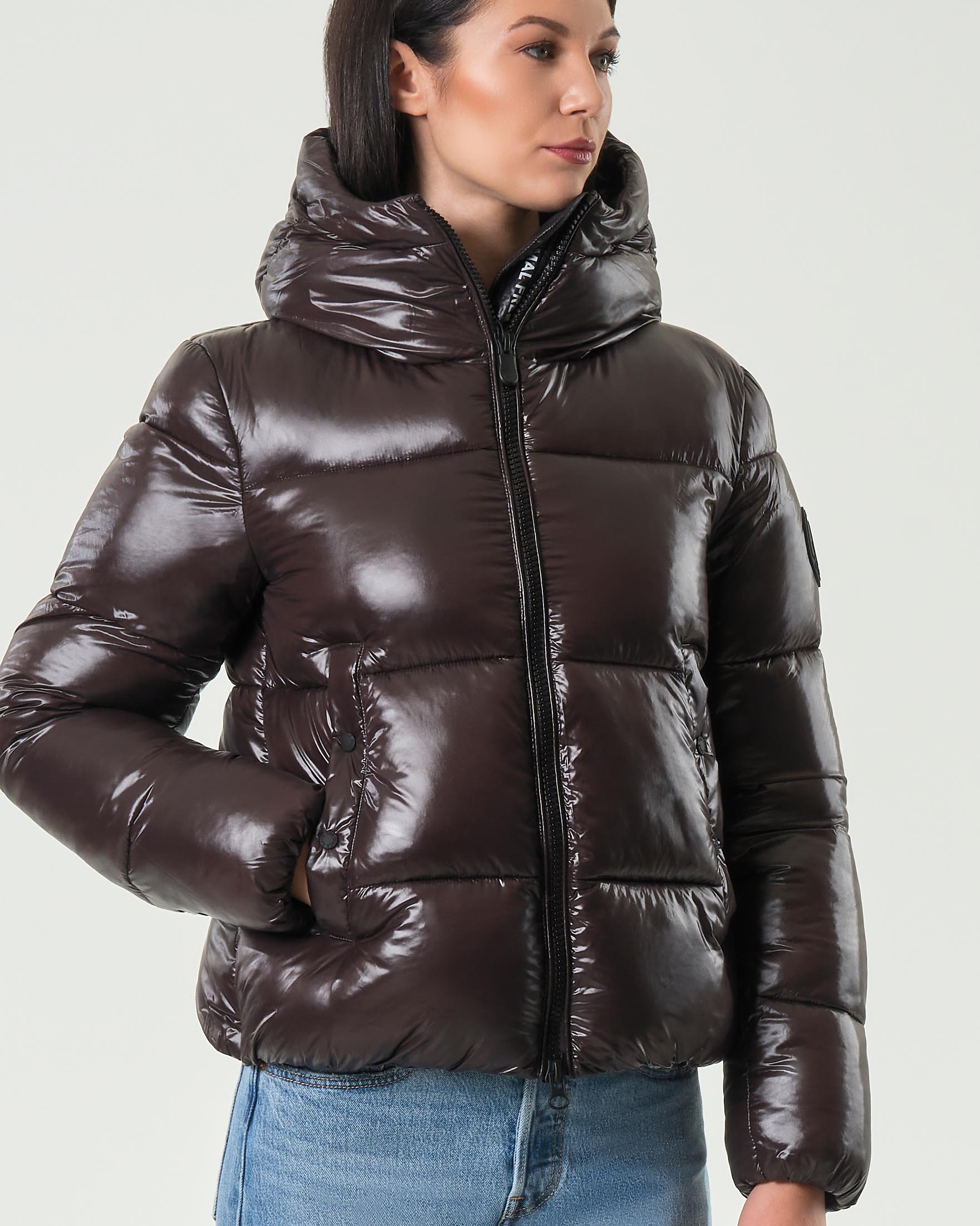 Piumino testa moro Save the duck modello Biddy in tessuto effetto laccato con cappuccio e colletto alto image