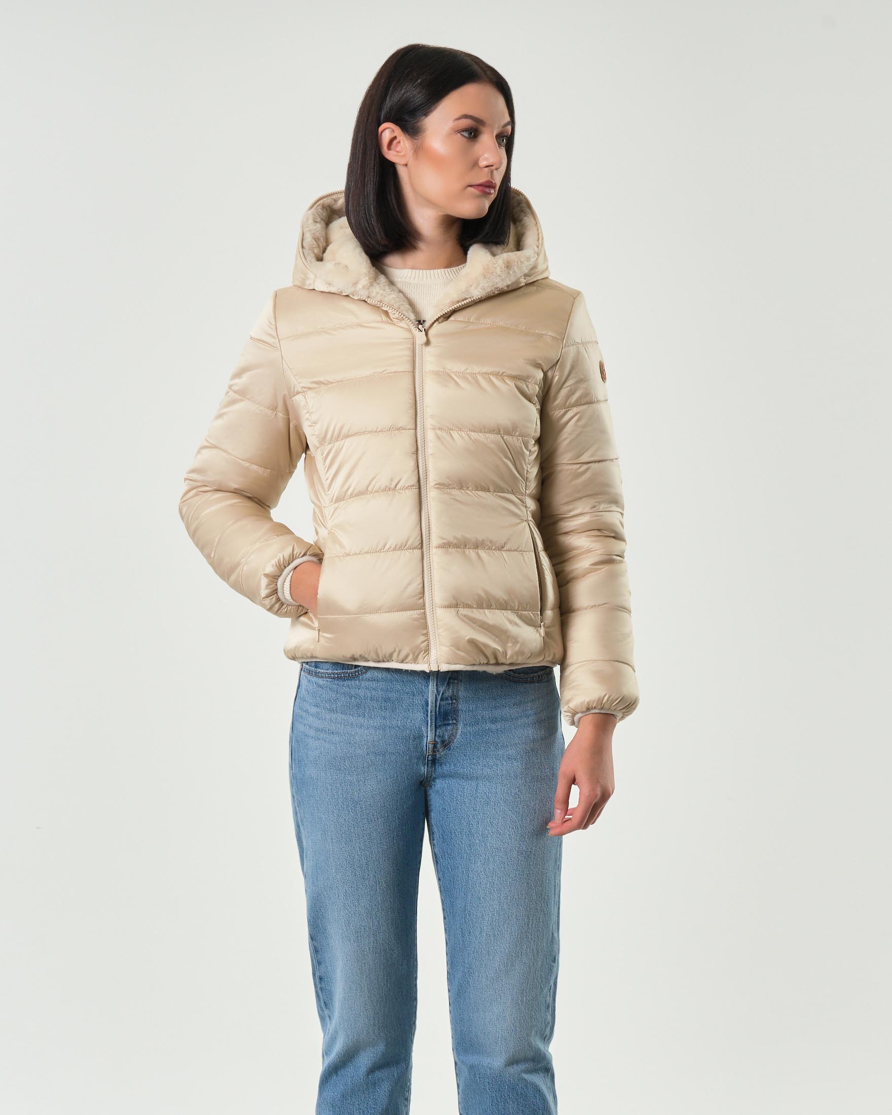 Ecopelliccia color avorio modello Laila Save the duck con cappuccio ed elastico inserito al fondo image