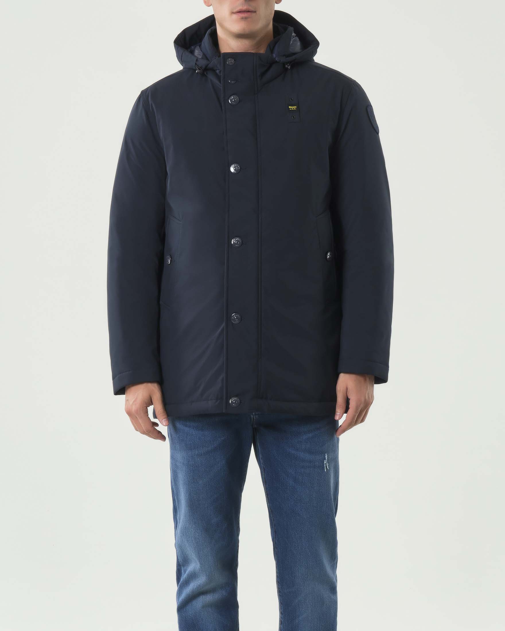 Parka Chester Blauer blu con cappuccio staccabile in neoprene tecnico stretch imbottito in piuma image