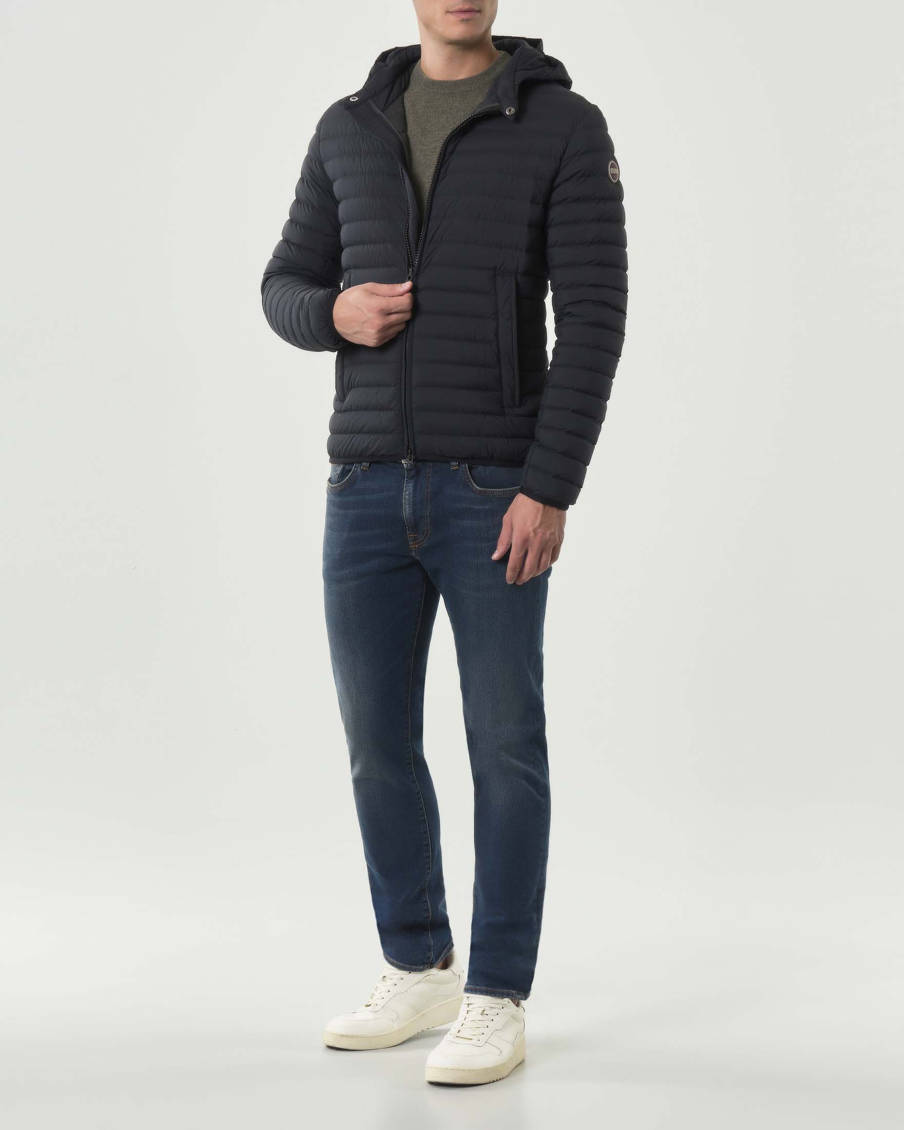 Piumino con cappuccio Colmar Originals nero in nylon crinkle imbottito in piuma