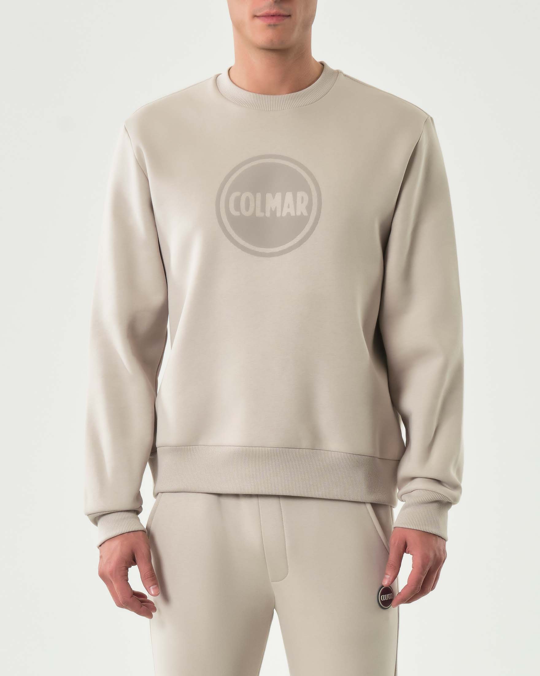 Felpa girocollo Colmar Originals beige con logo bollo applicato sul petto