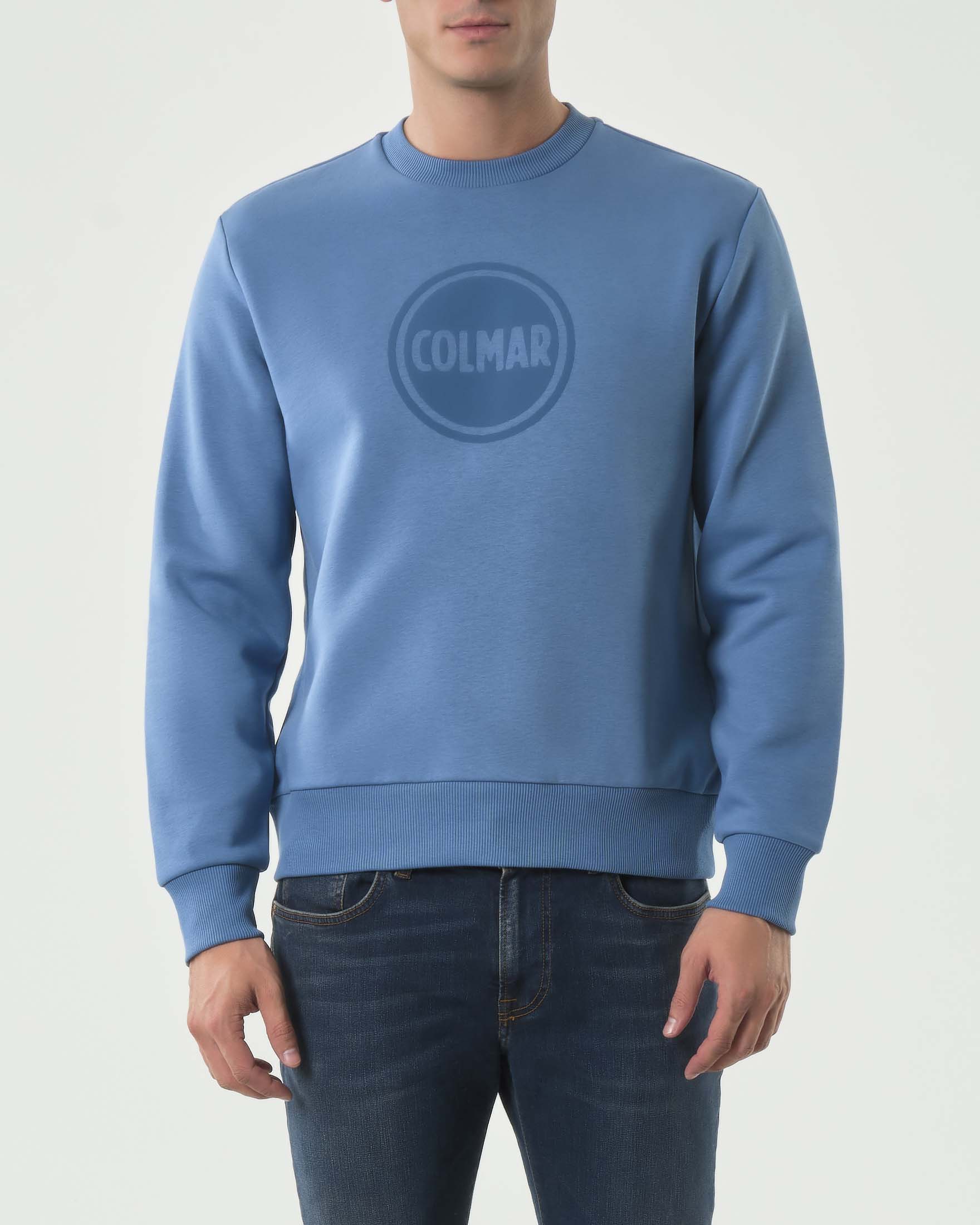 Felpa girocollo Originals celeste con logo bollo applicato sul petto