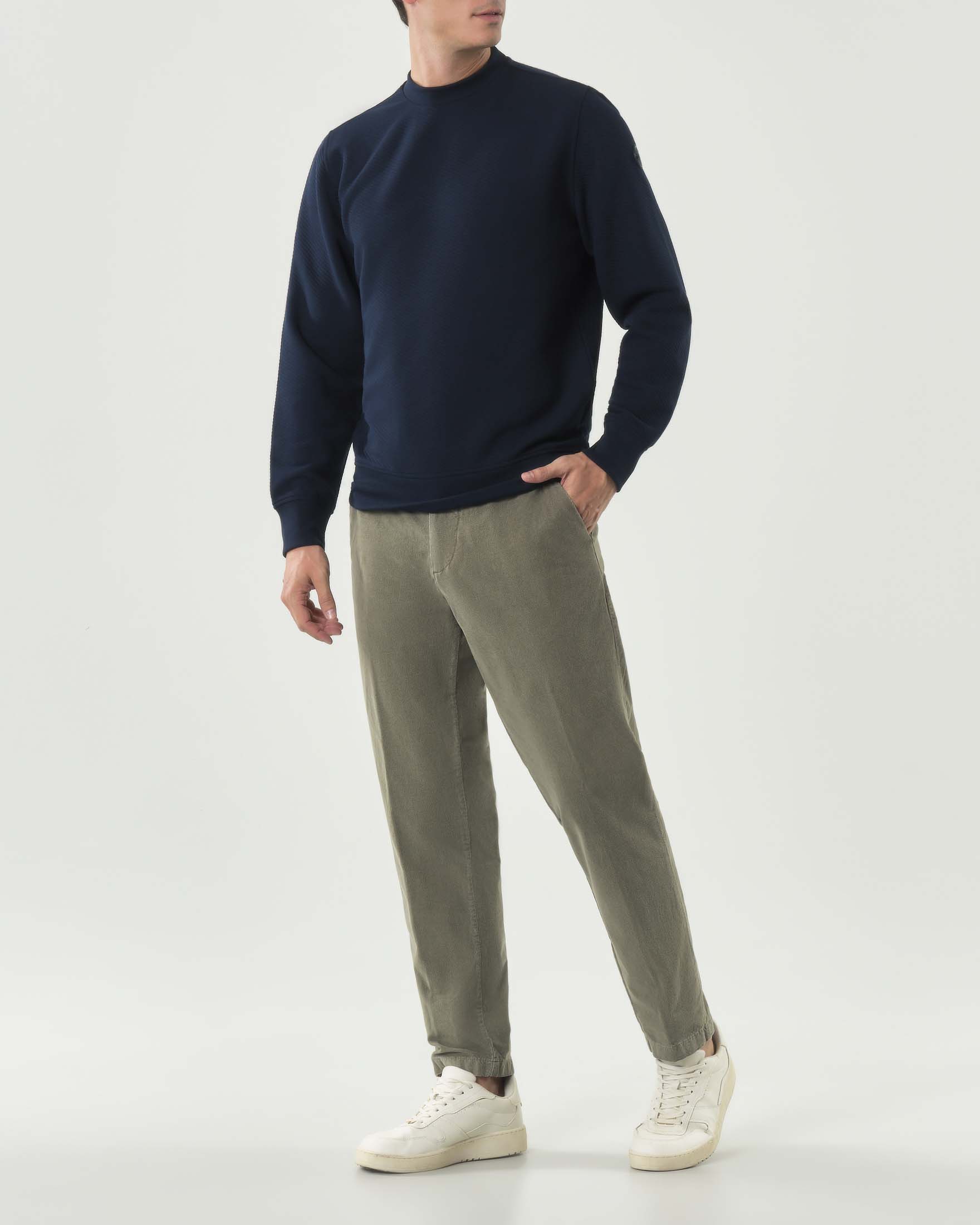 Felpa girocollo Colmar Originals blu in misto viscosa con lavorazione jacquard diagonale