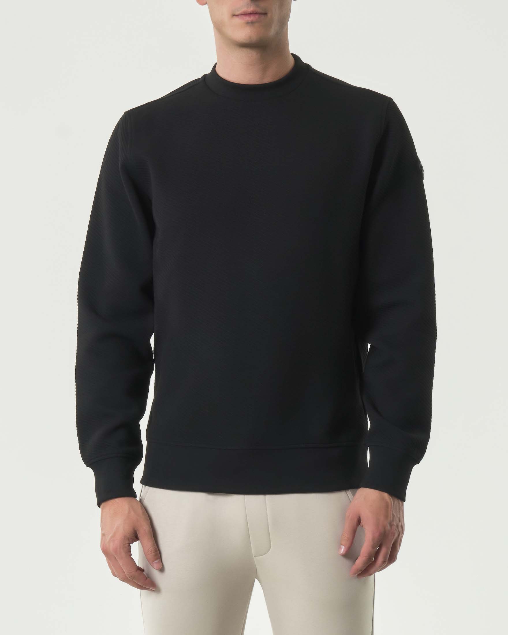 Felpa girocollo Colmar Originals nera in misto viscosa con lavorazione jacquard diagonale