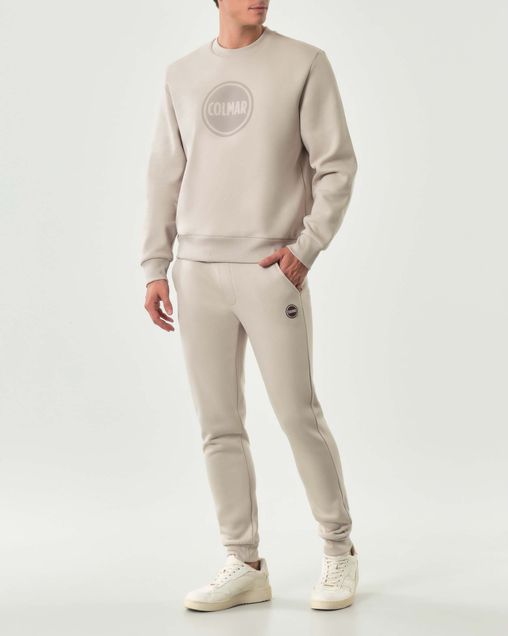 Pantalone Colmar Originals beige in felpa di cotone con logo bollo applicato