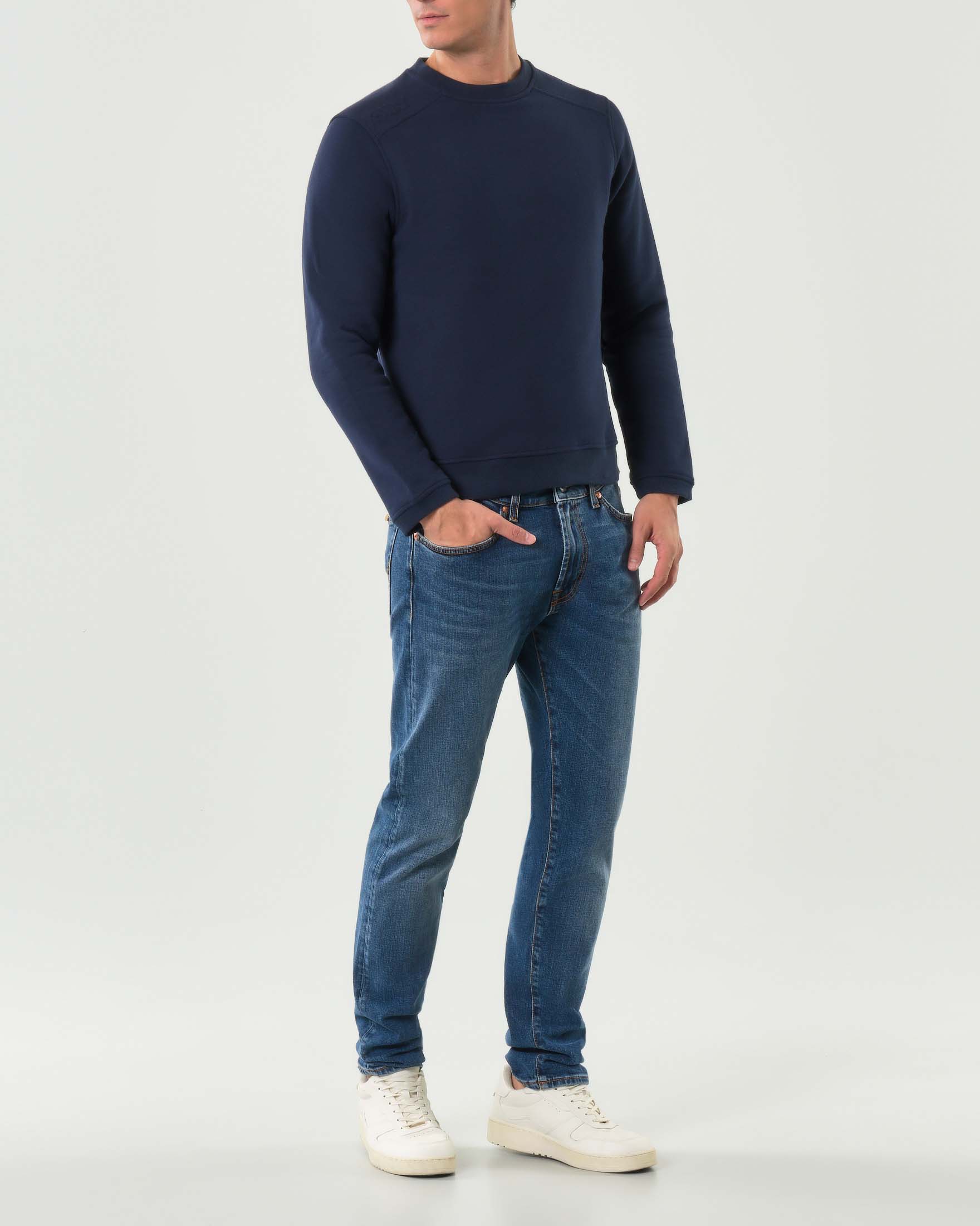 Felpa girocollo K-way Perruel blu in misto cotone e cachemire