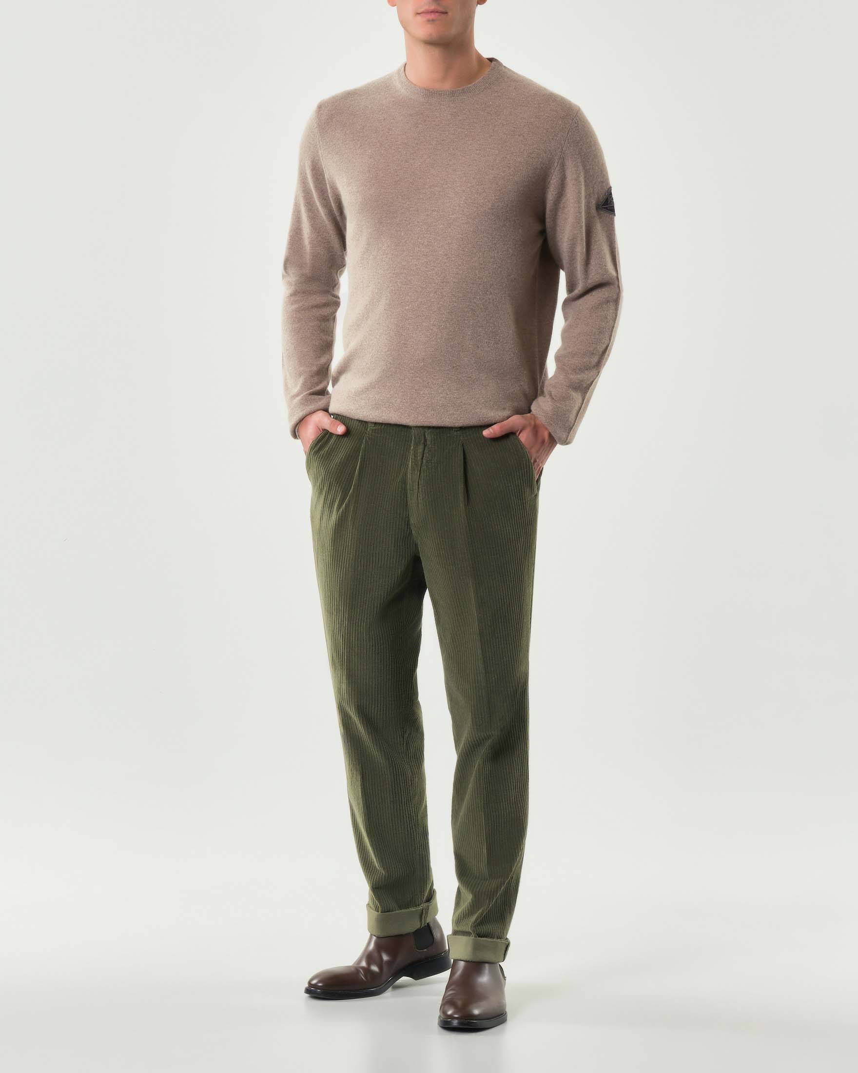 Pantalone Mason's verde militare in velluto a coste con una pinces