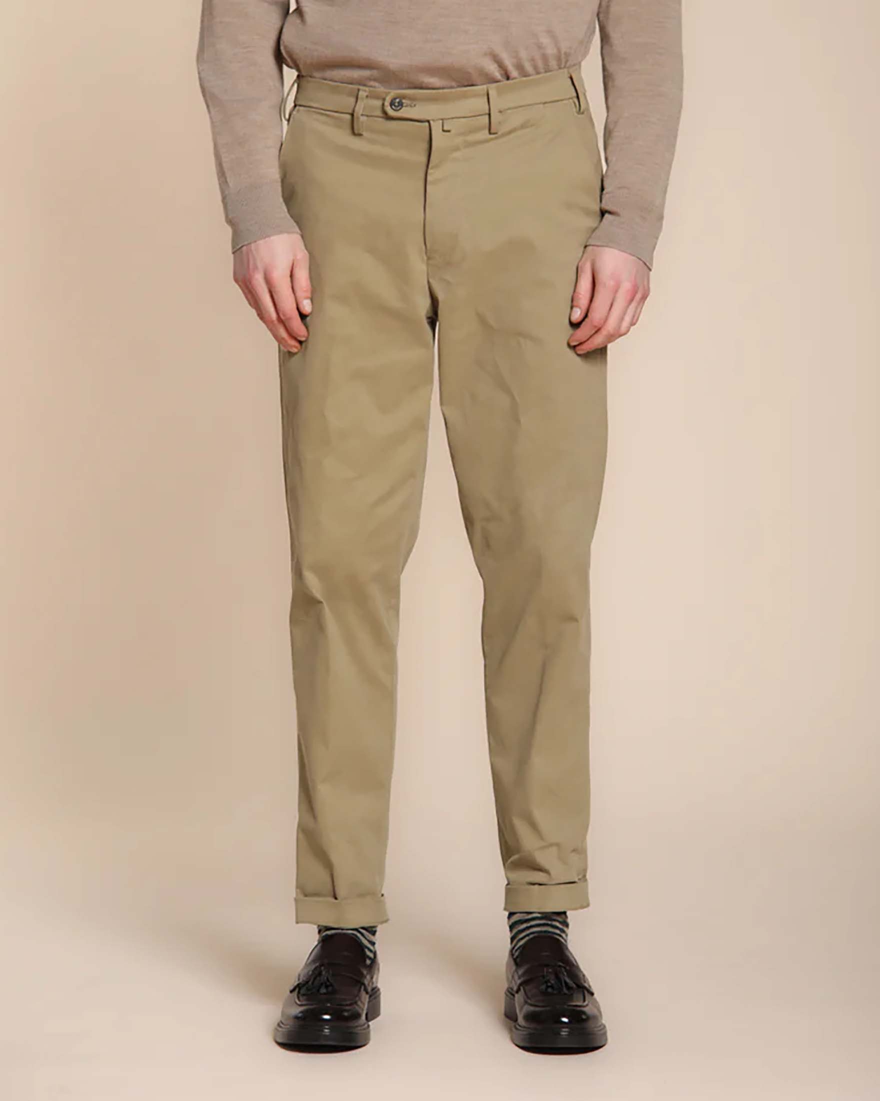 Pantalone chino carrot-fit Mason's sabbia in gabardina di cotone stretch