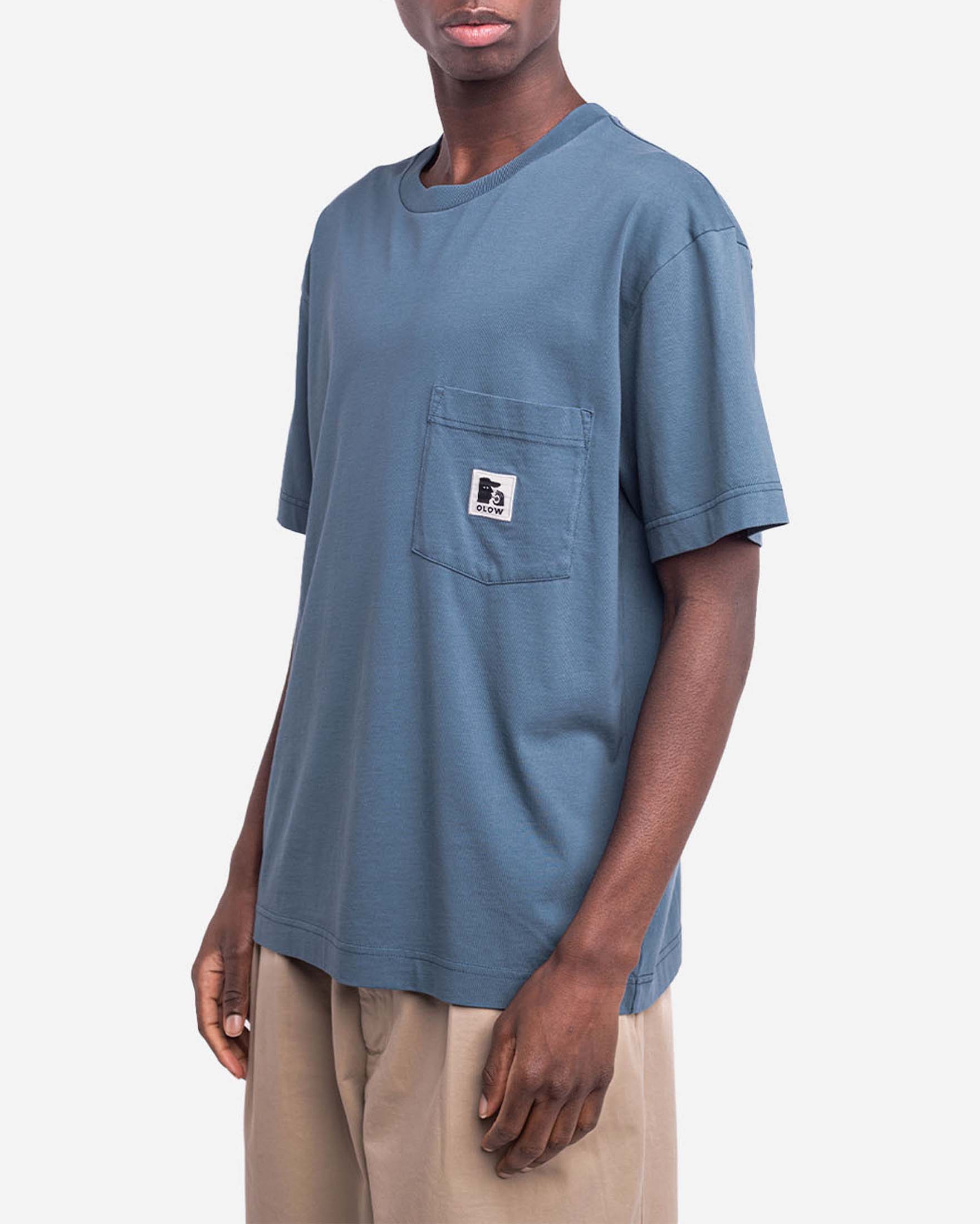 T-shirt loose-fit Olow avio con taschino e patch porta logo al petto