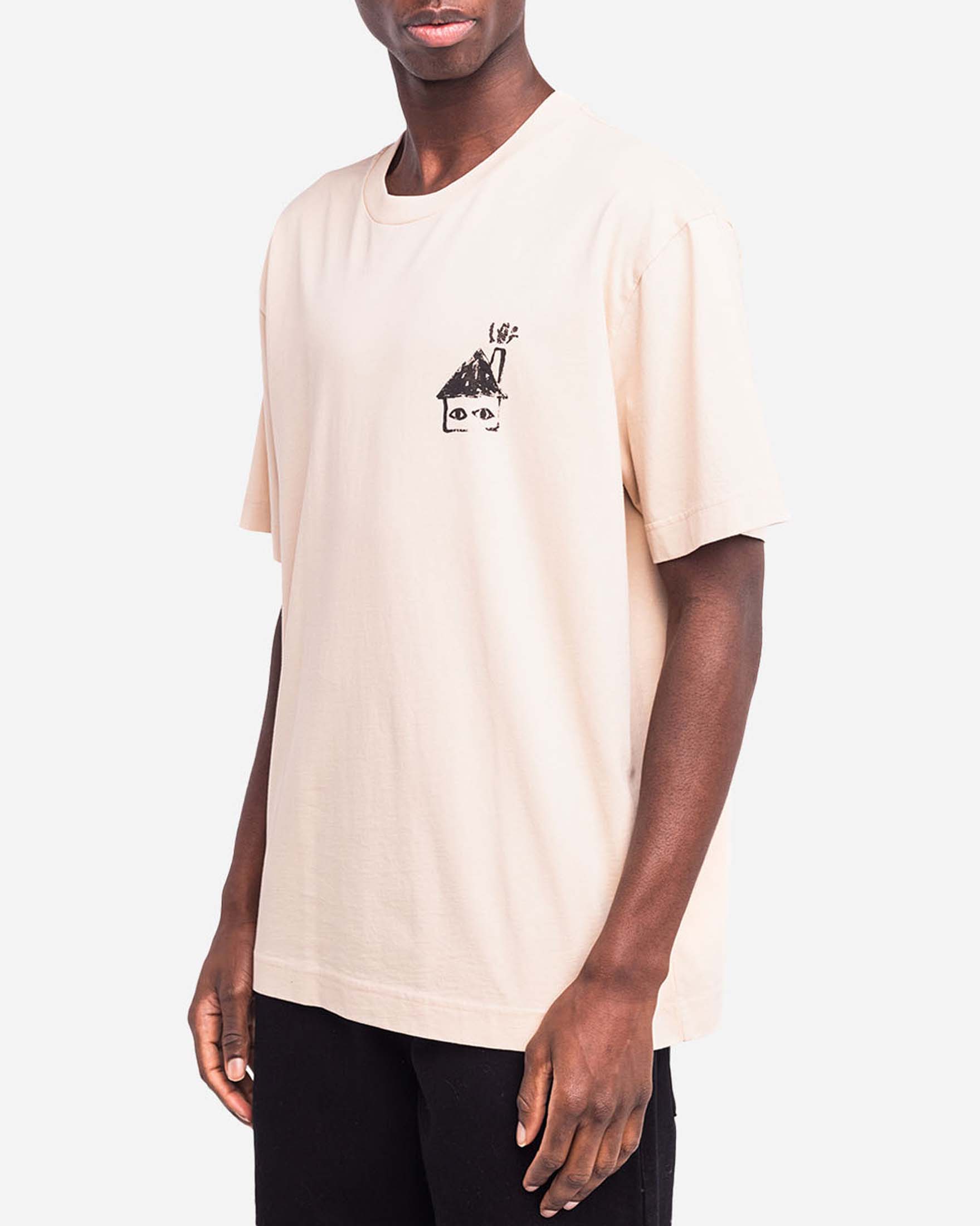 T-shirt loose-fit Olow panna con stampa fronte e retro dell'artista Tuyo