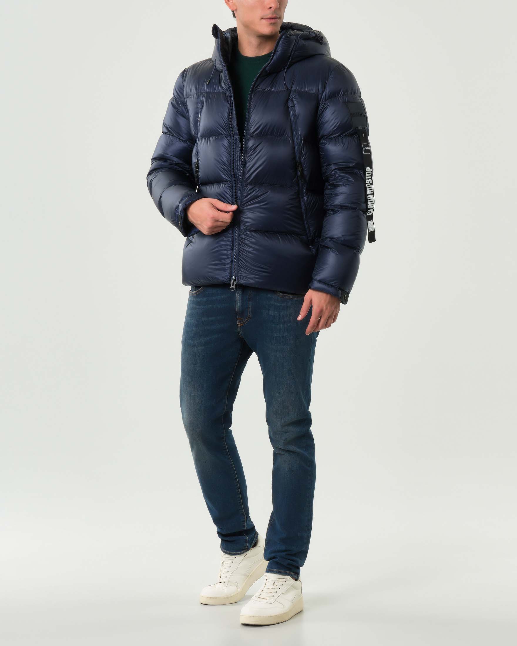 Piumino Outhere blu con cappuccio in micro ripstop