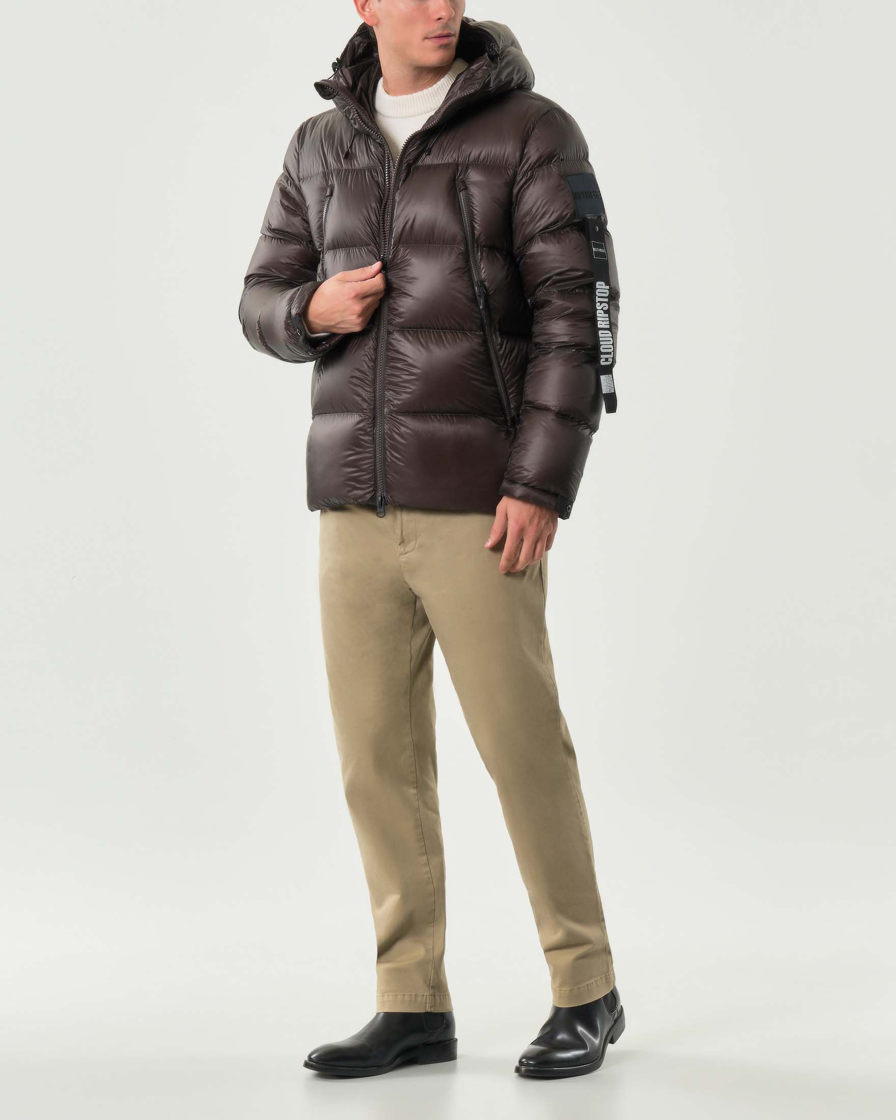 Piumino Outhere marrone con cappuccio in micro ripstop