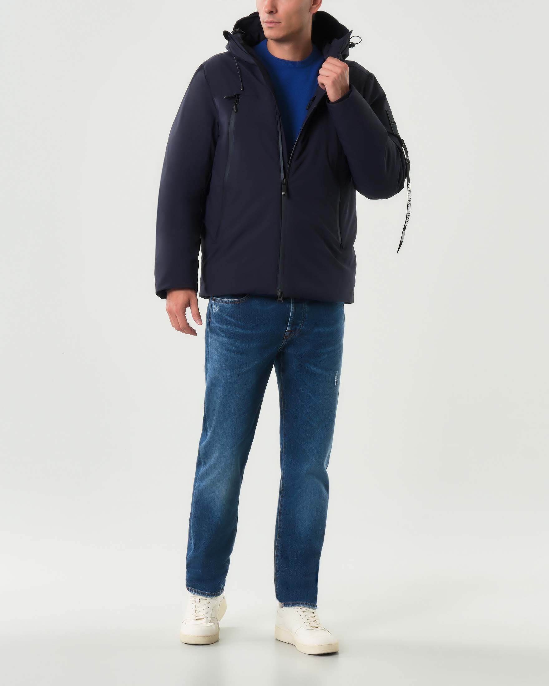 Giubbino Outhere blu in nylon liscio opaco con cappuccio