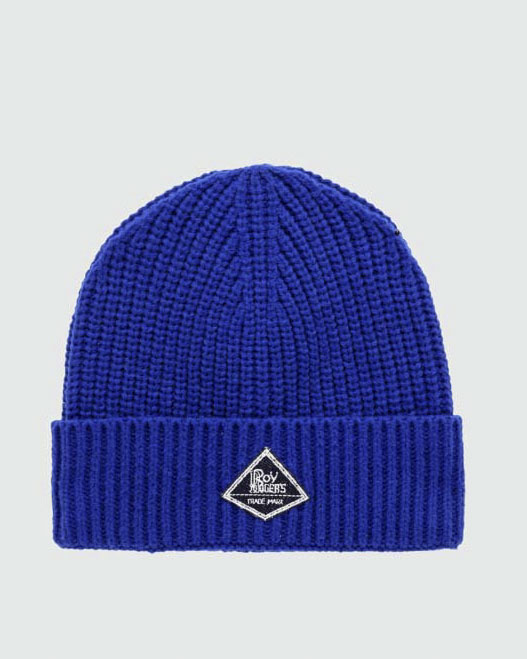 Berretto Roy Roger's blu royal a costine con risvolto e patch porta logo