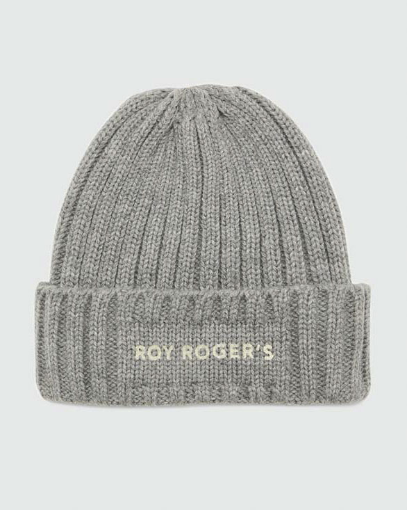 Berretto Roy Roger's grigio a coste con risvolto e scritta logo