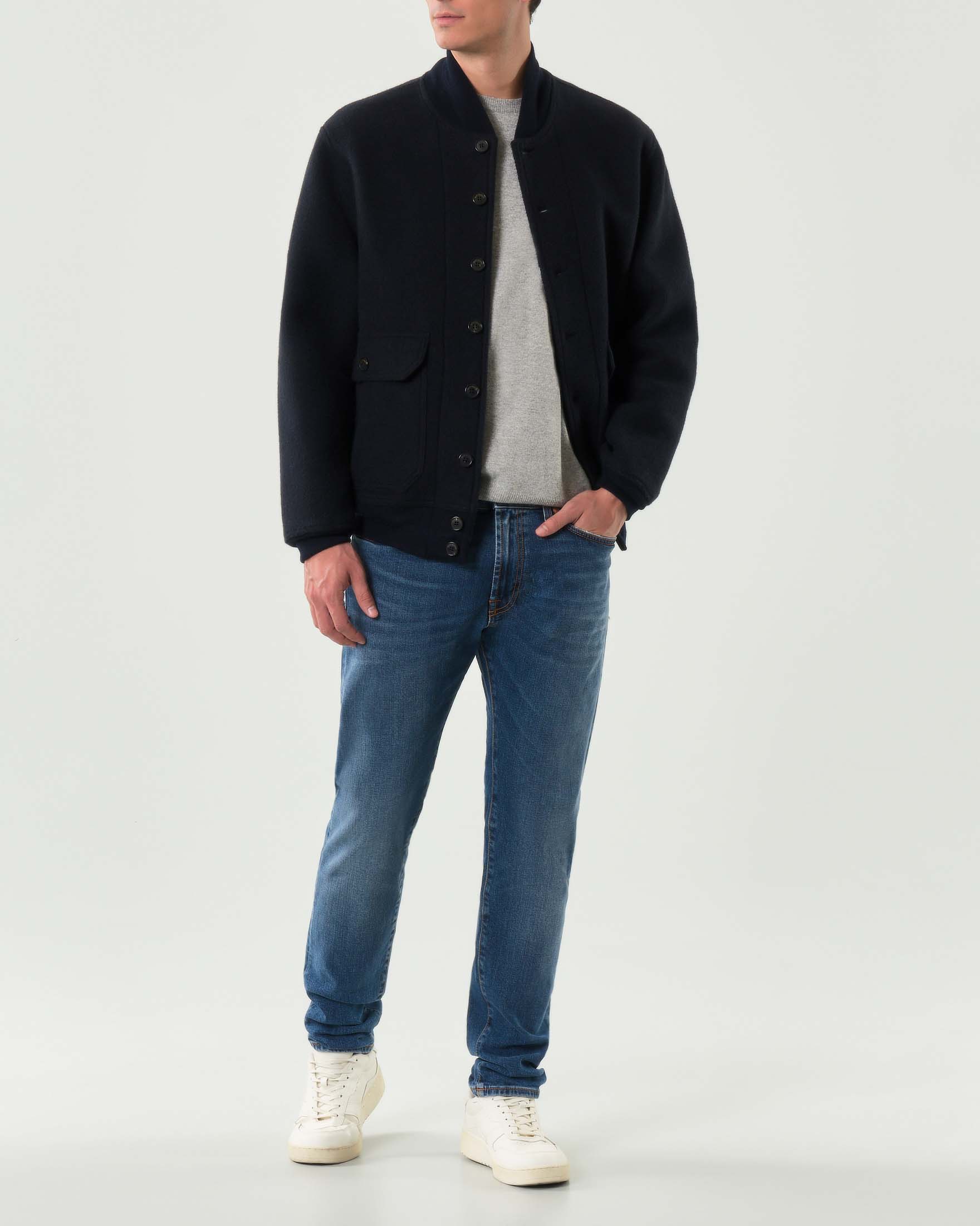 Bomber Roy Roger's blu in panno di lana con chiusura a bottoni