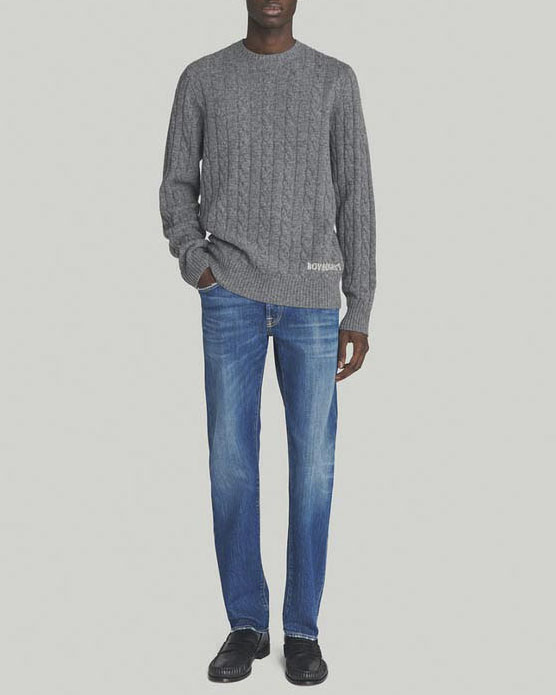 Maglia girocollo Roy Roger's grigia in misto lana e cachemire a trecce