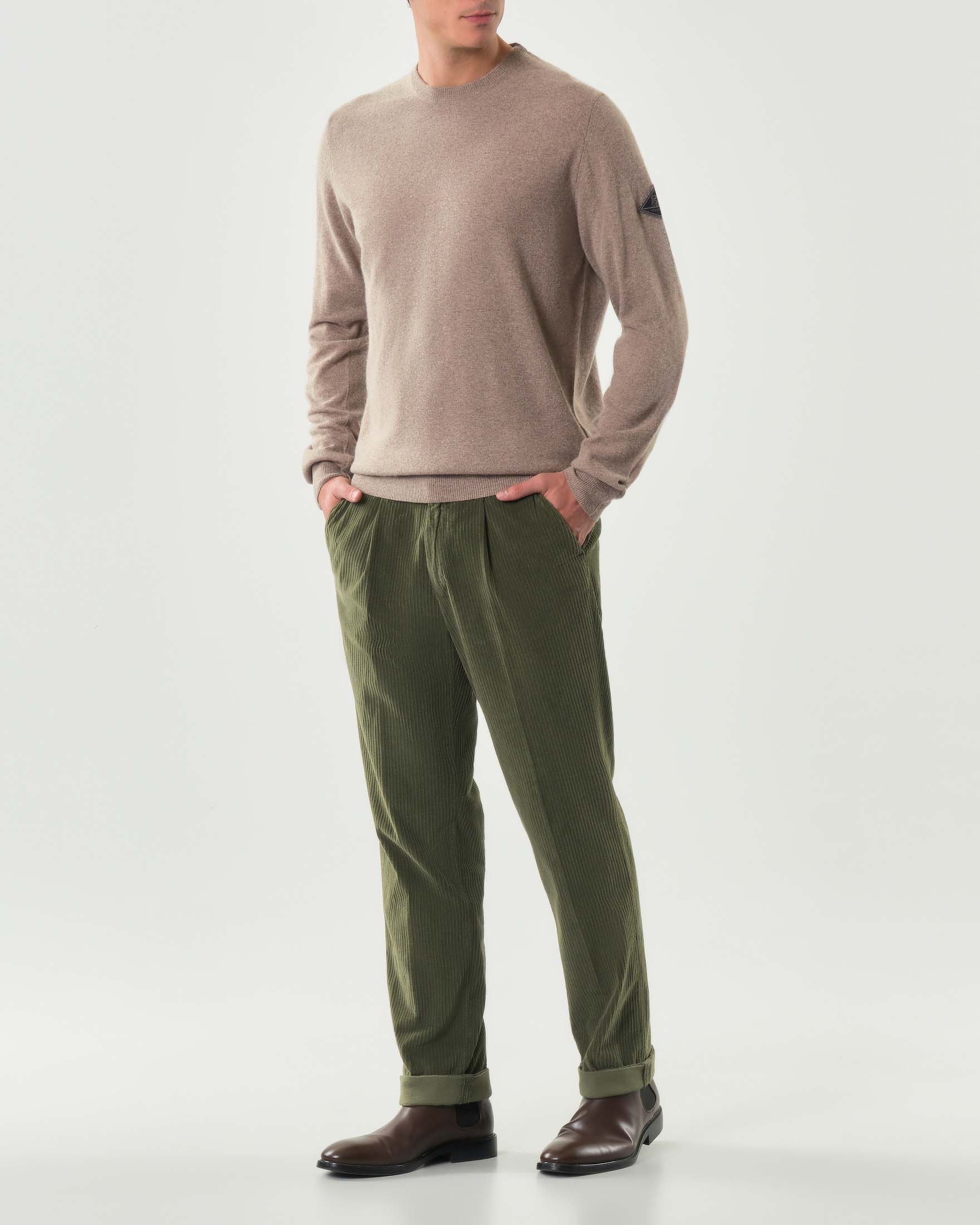Maglia girocollo Roy Roger's color sabbia in misto lana e cashmere